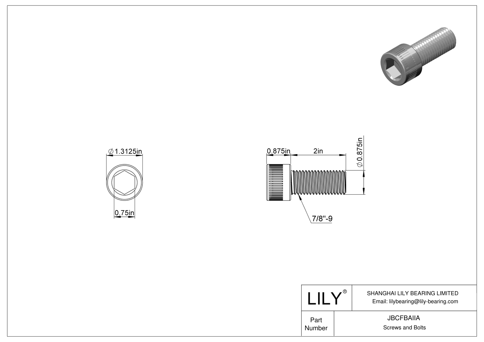 JBCFBAIIA Alloy Steel Socket Head Screws cad drawing