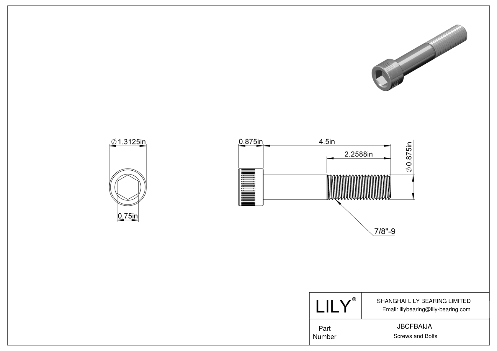 JBCFBAIJA Alloy Steel Socket Head Screws cad drawing