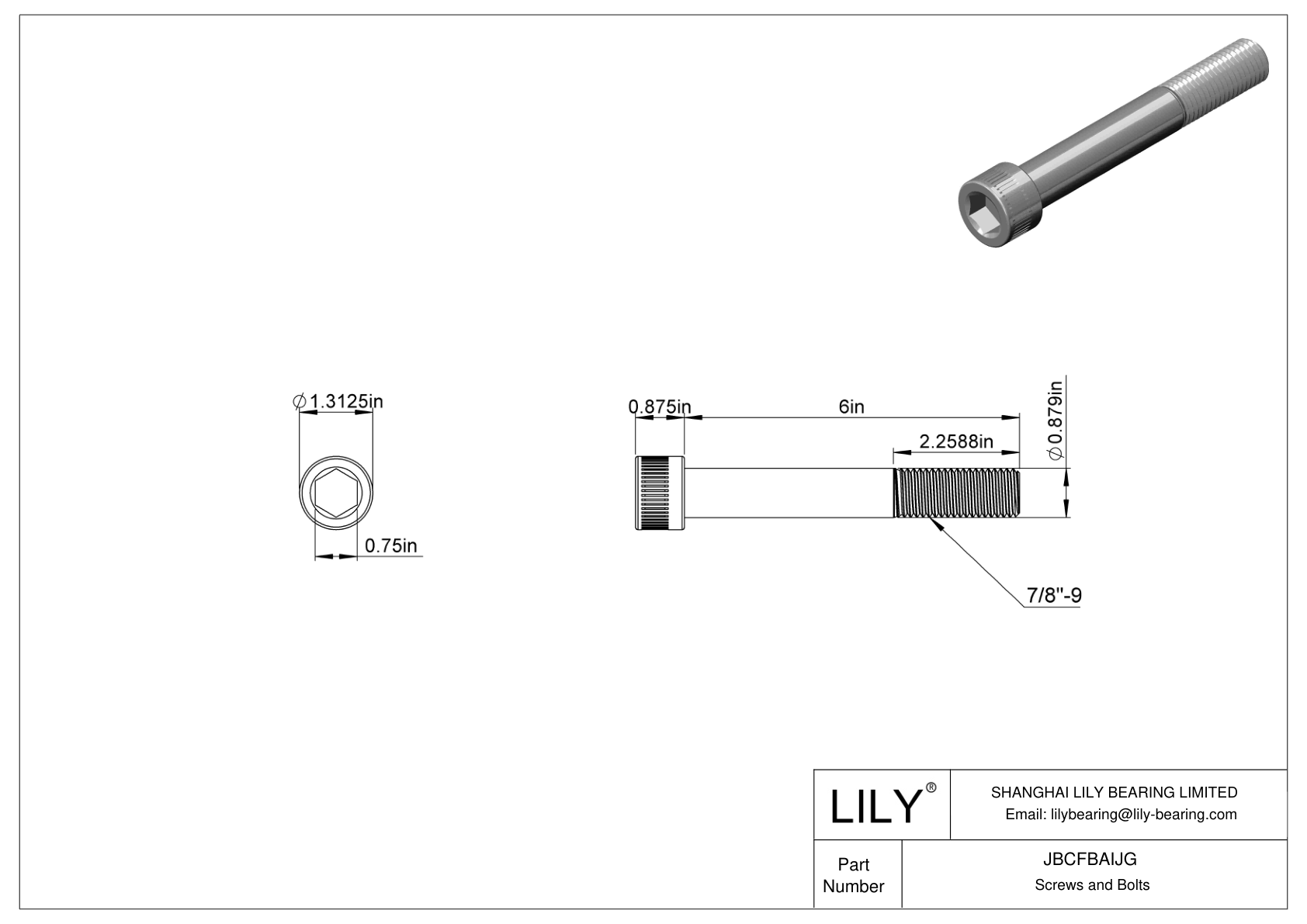 JBCFBAIJG Alloy Steel Socket Head Screws cad drawing