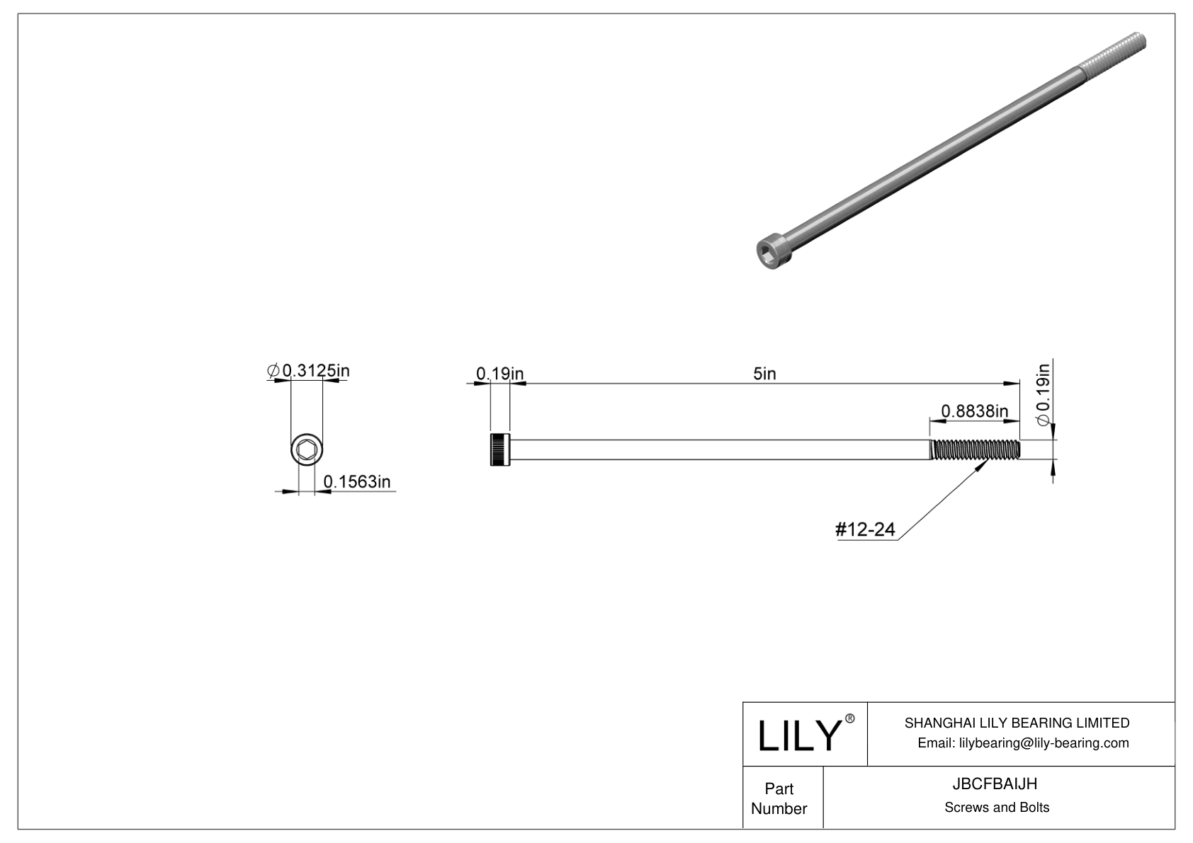 JBCFBAIJH Alloy Steel Socket Head Screws cad drawing