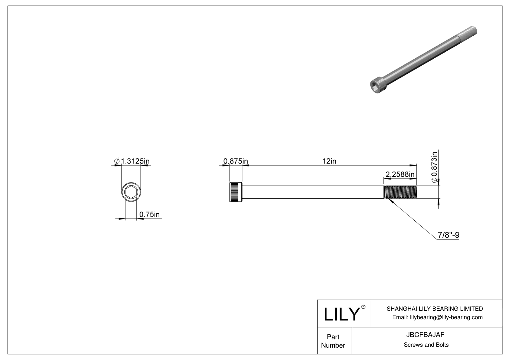 JBCFBAJAF Alloy Steel Socket Head Screws cad drawing