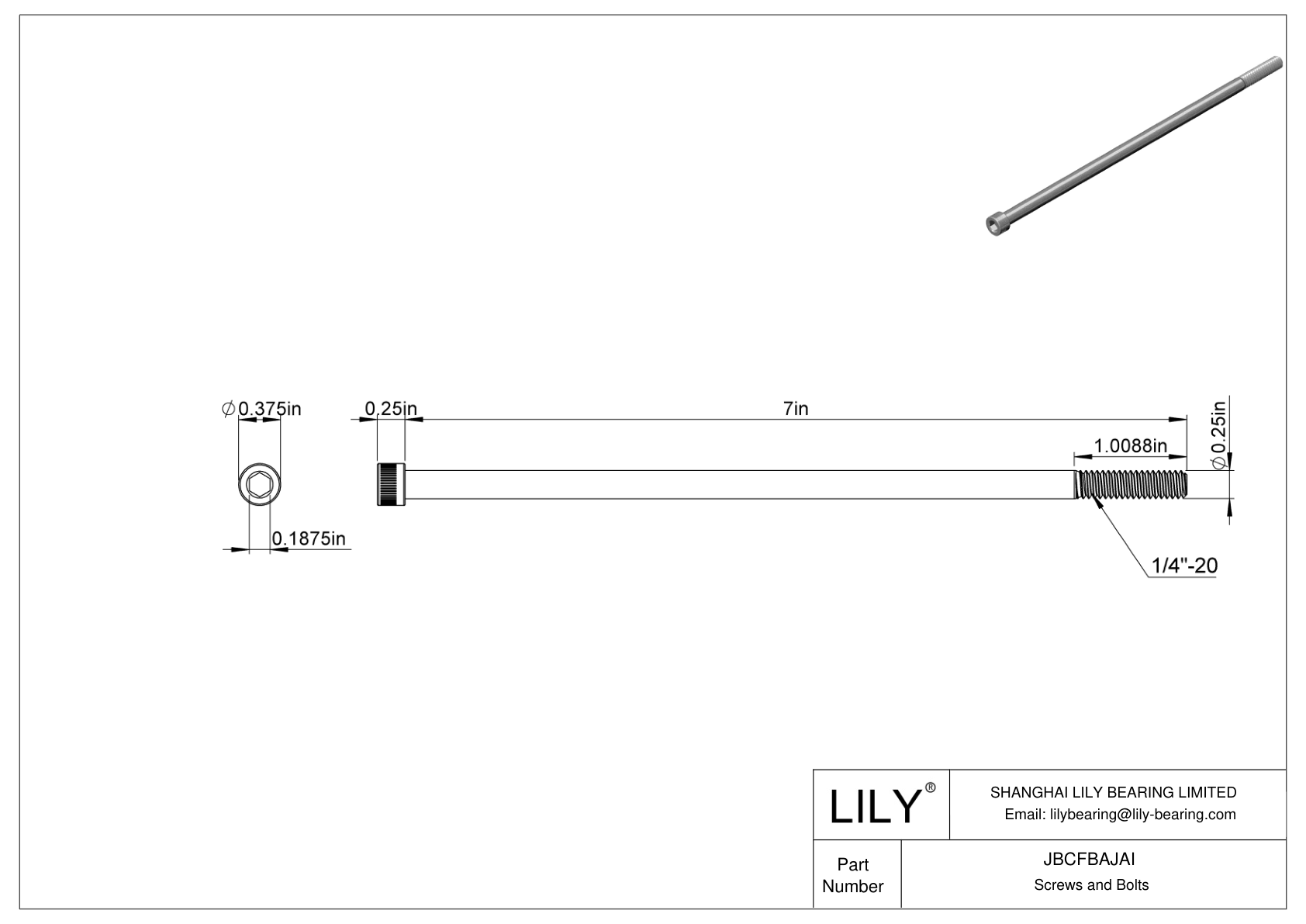 JBCFBAJAI Alloy Steel Socket Head Screws cad drawing