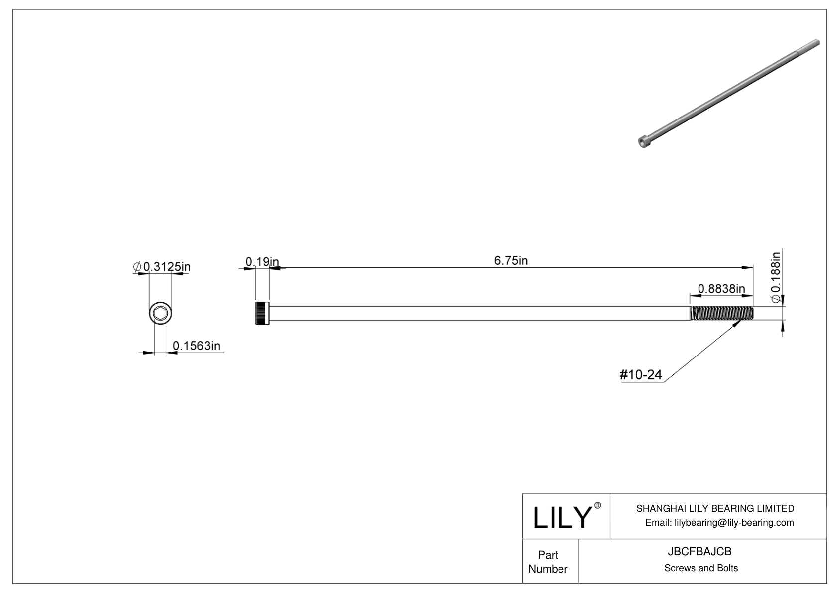 JBCFBAJCB Alloy Steel Socket Head Screws cad drawing