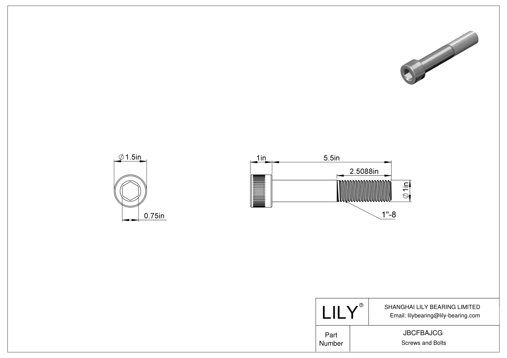 JBCFBAJCG Alloy Steel Socket Head Screws cad drawing