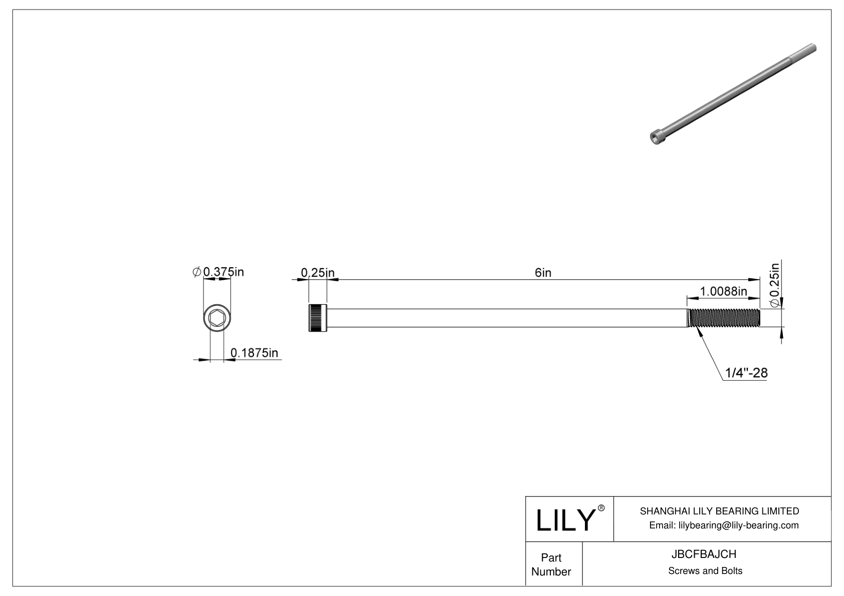 JBCFBAJCH Alloy Steel Socket Head Screws cad drawing