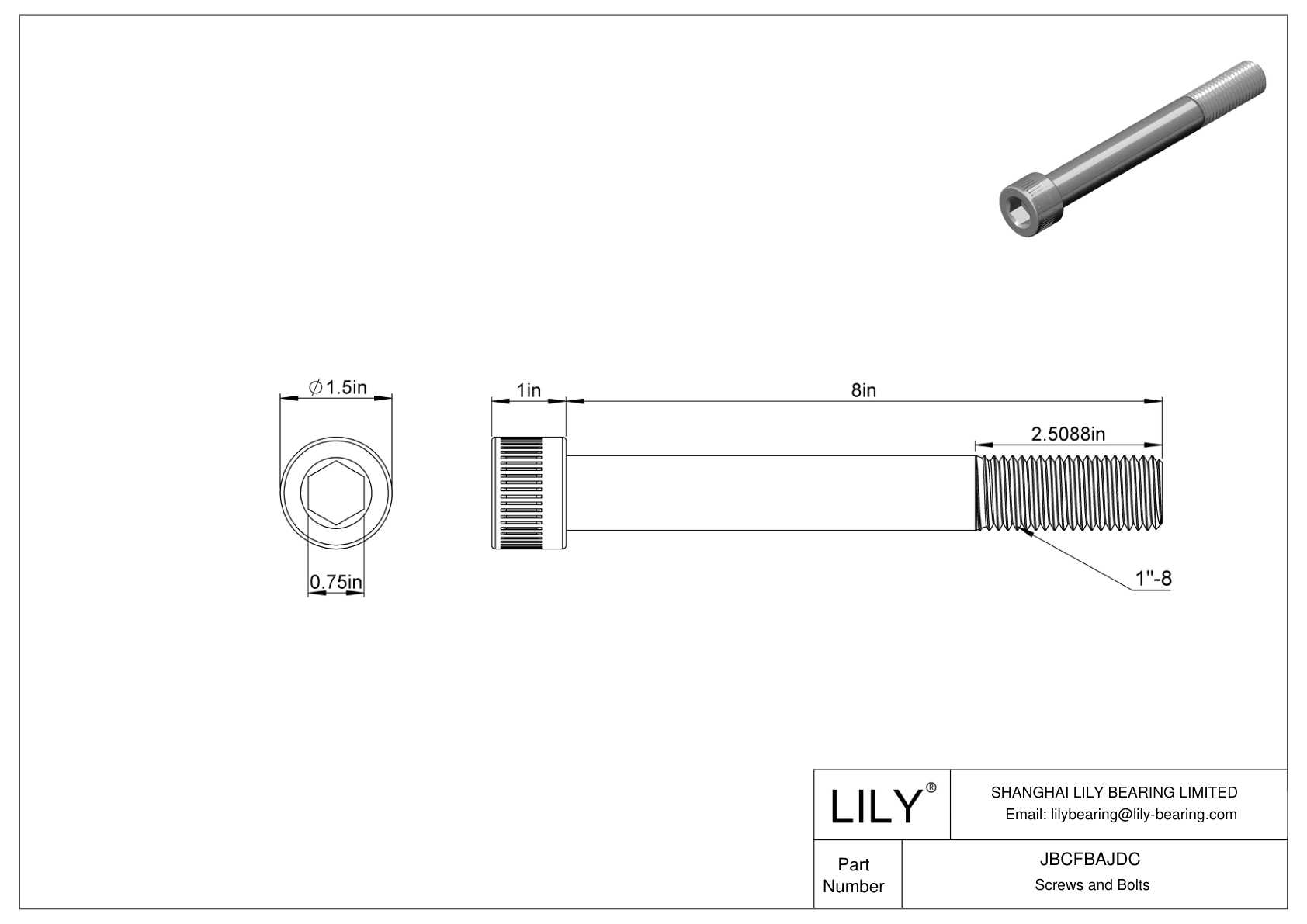 JBCFBAJDC Alloy Steel Socket Head Screws cad drawing