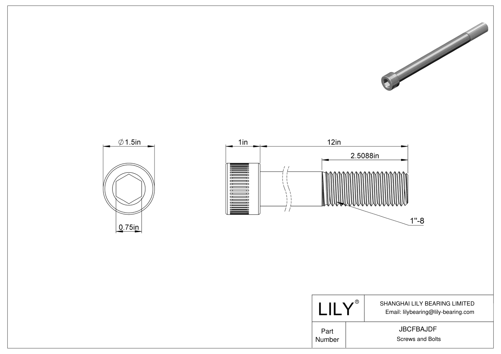 JBCFBAJDF Alloy Steel Socket Head Screws cad drawing