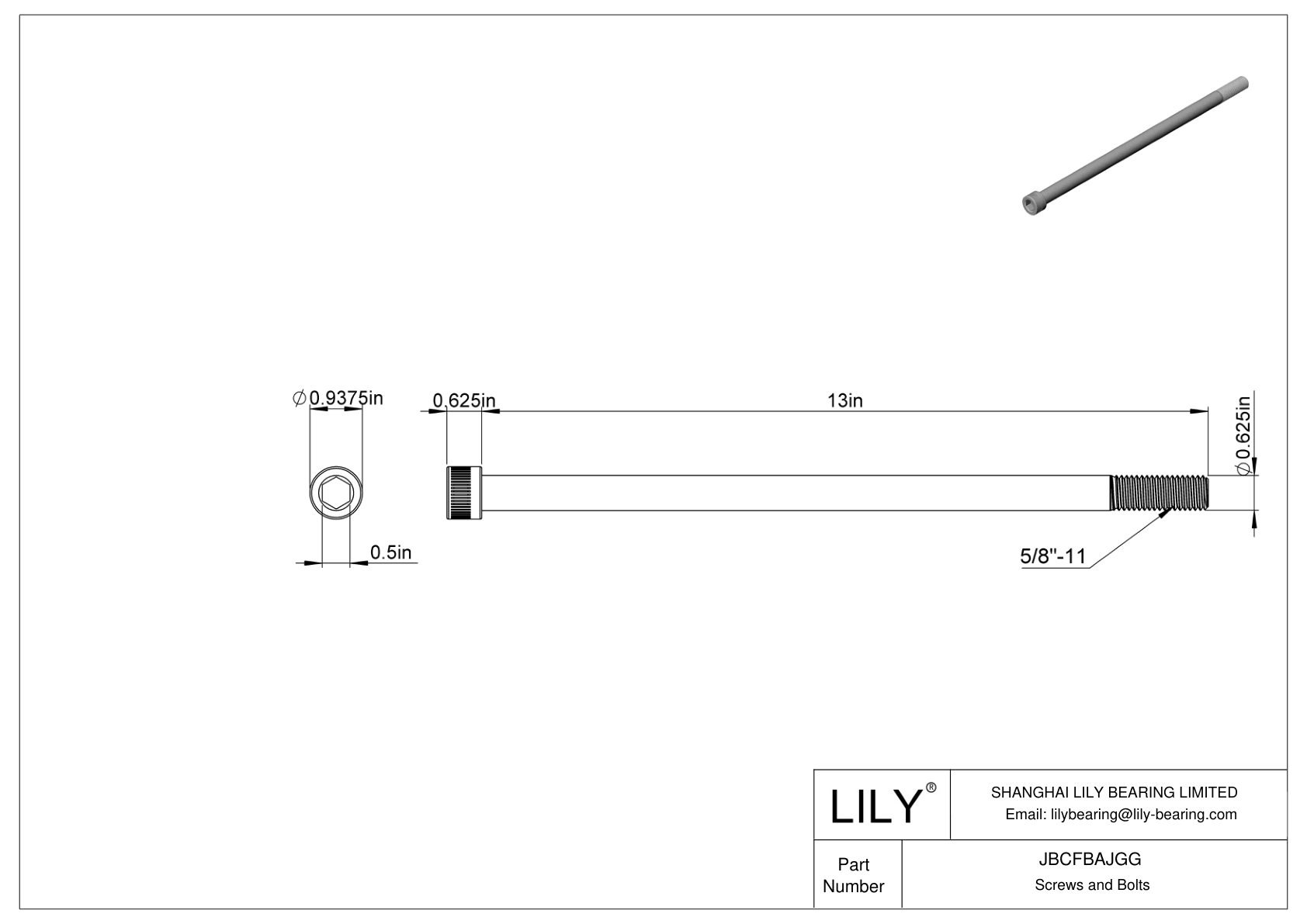 JBCFBAJGG Alloy Steel Socket Head Screws cad drawing