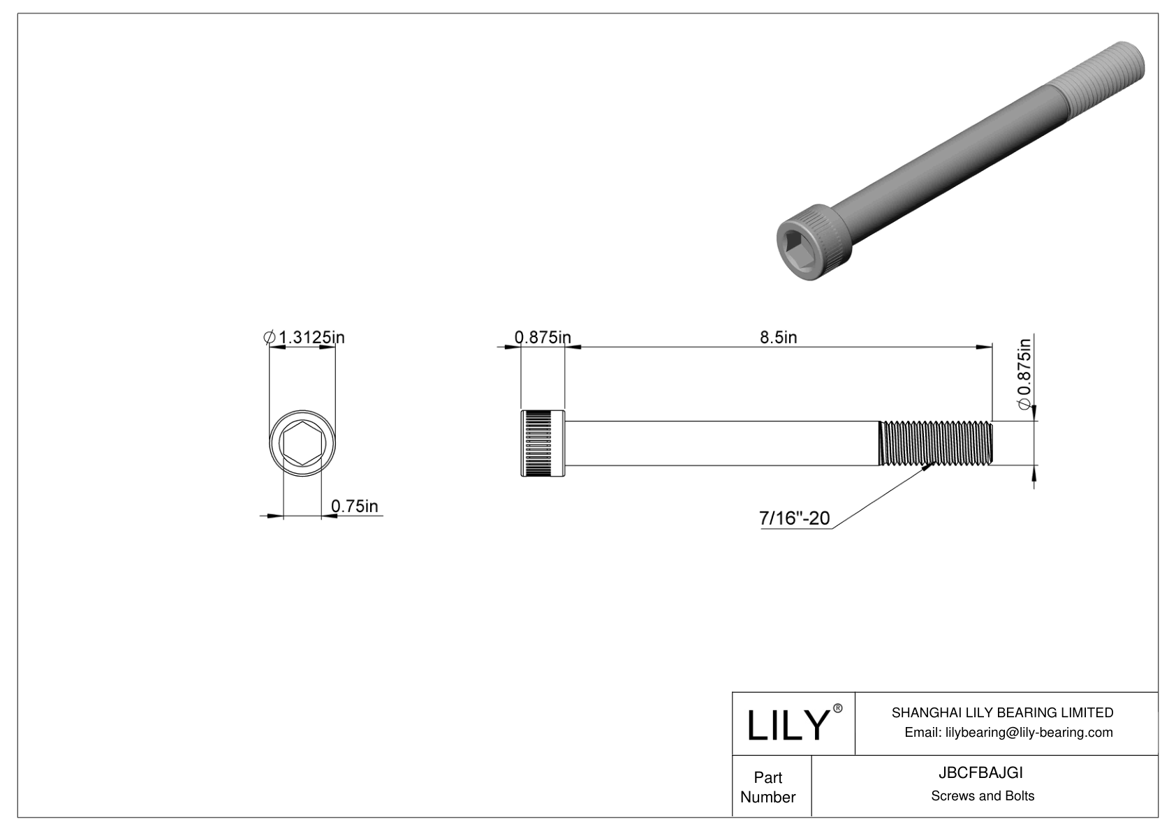 JBCFBAJGI Alloy Steel Socket Head Screws cad drawing