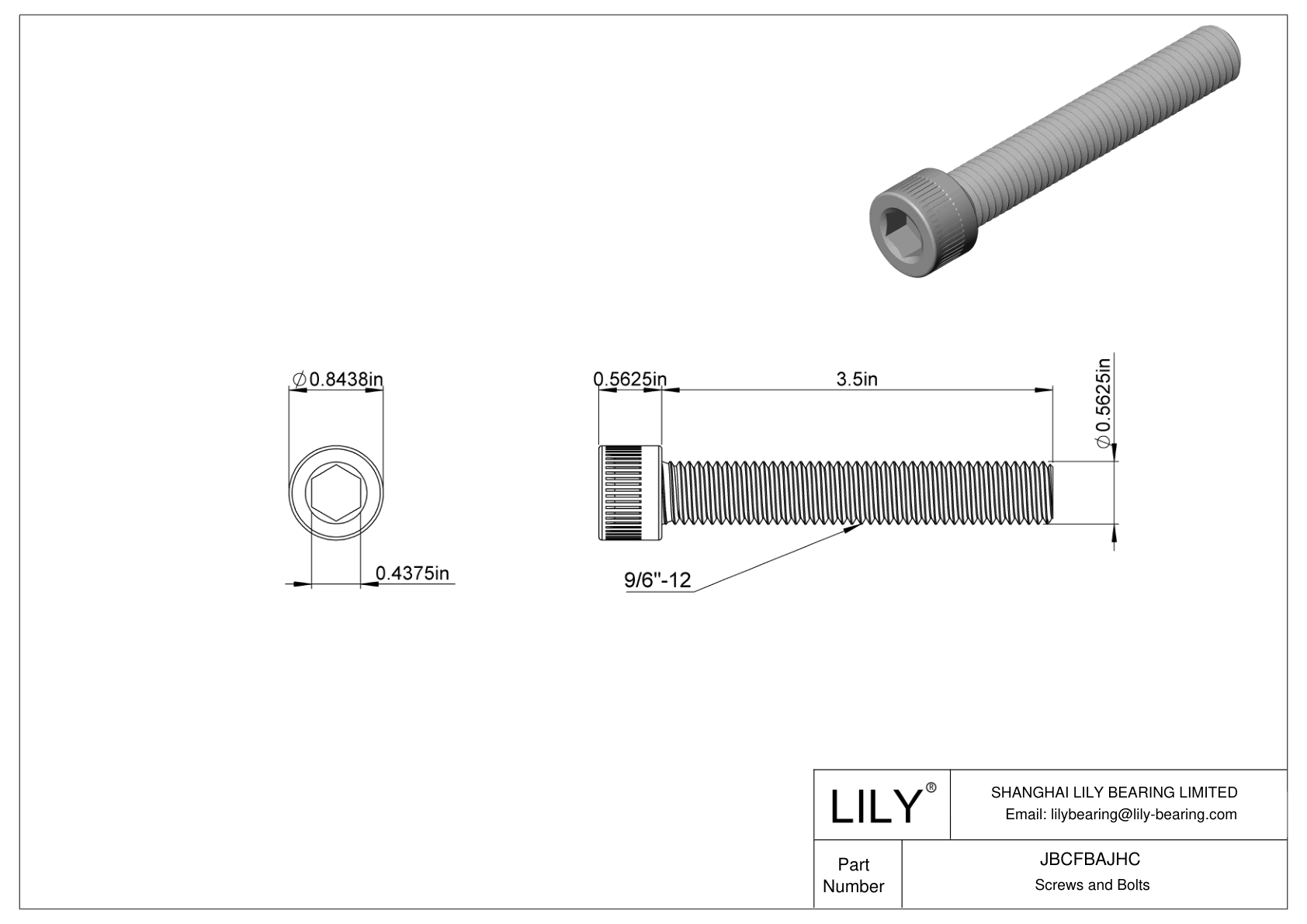 JBCFBAJHC Alloy Steel Socket Head Screws cad drawing