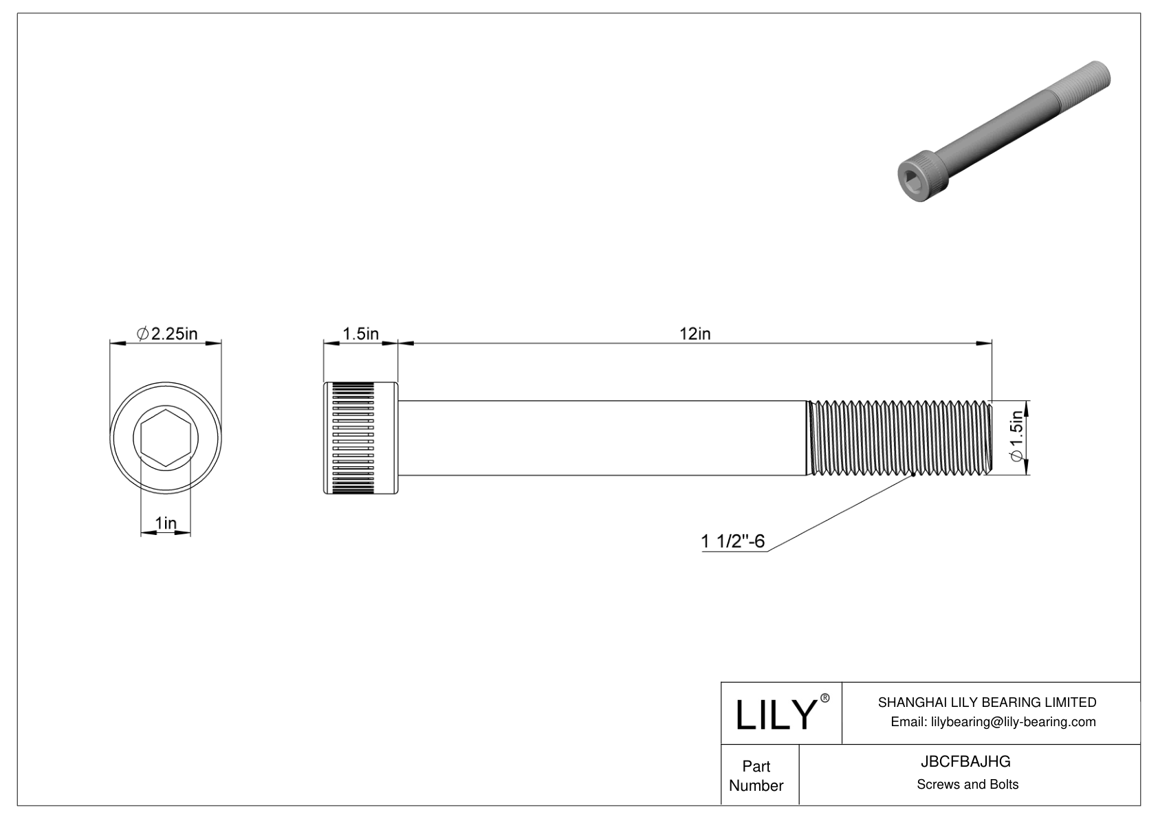 JBCFBAJHG Alloy Steel Socket Head Screws cad drawing