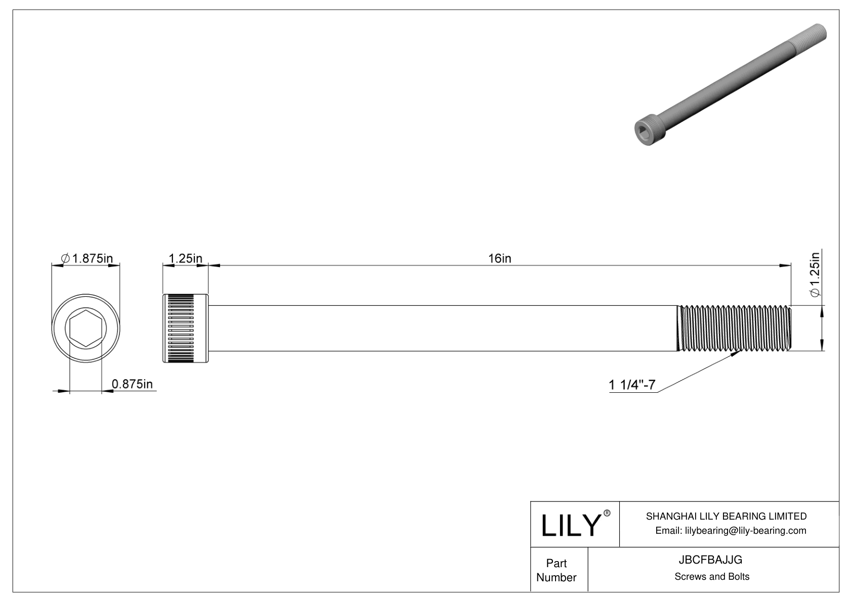 JBCFBAJJG Alloy Steel Socket Head Screws cad drawing