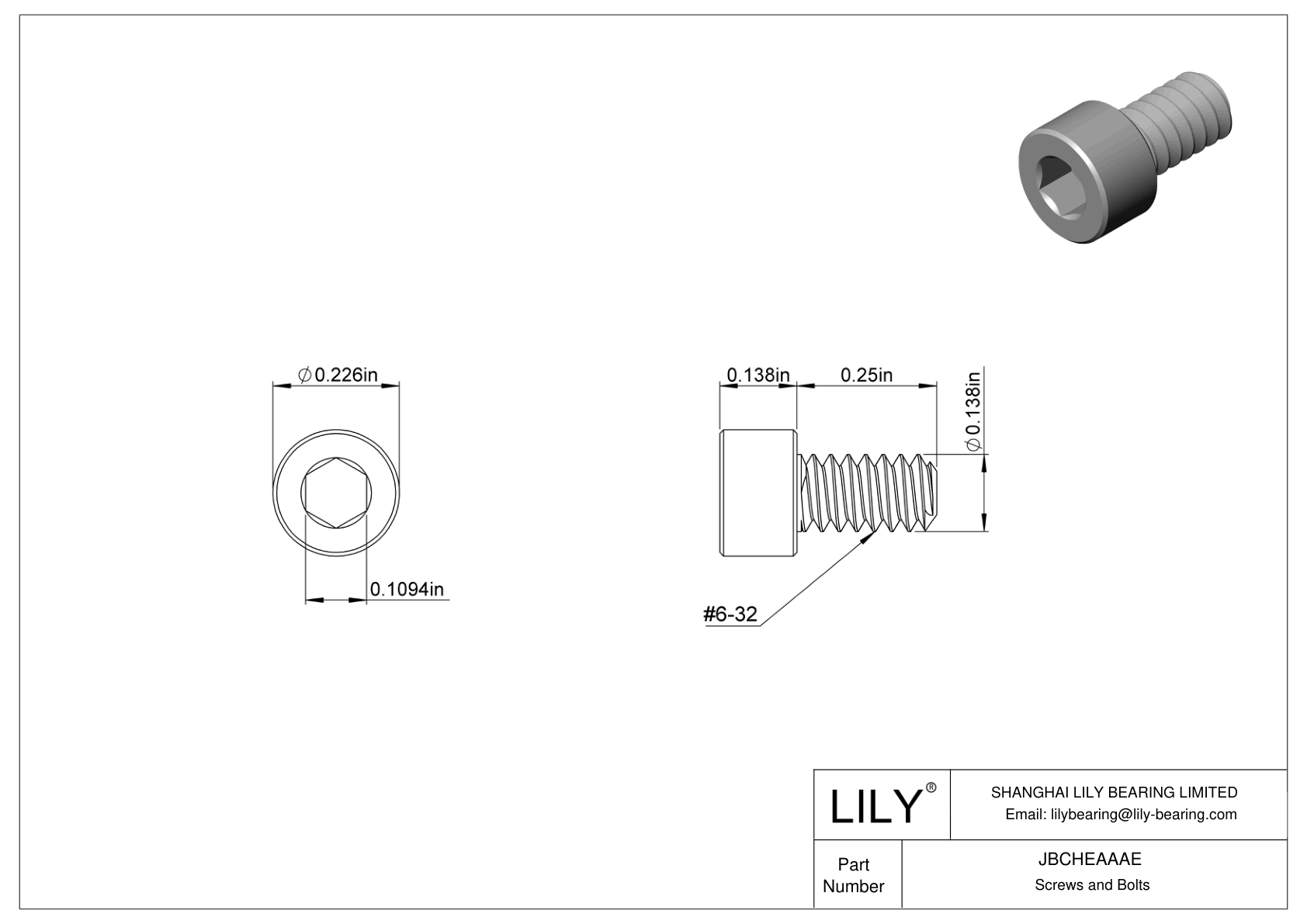 JBCHEAAAE Alloy Steel Socket Head Screws cad drawing