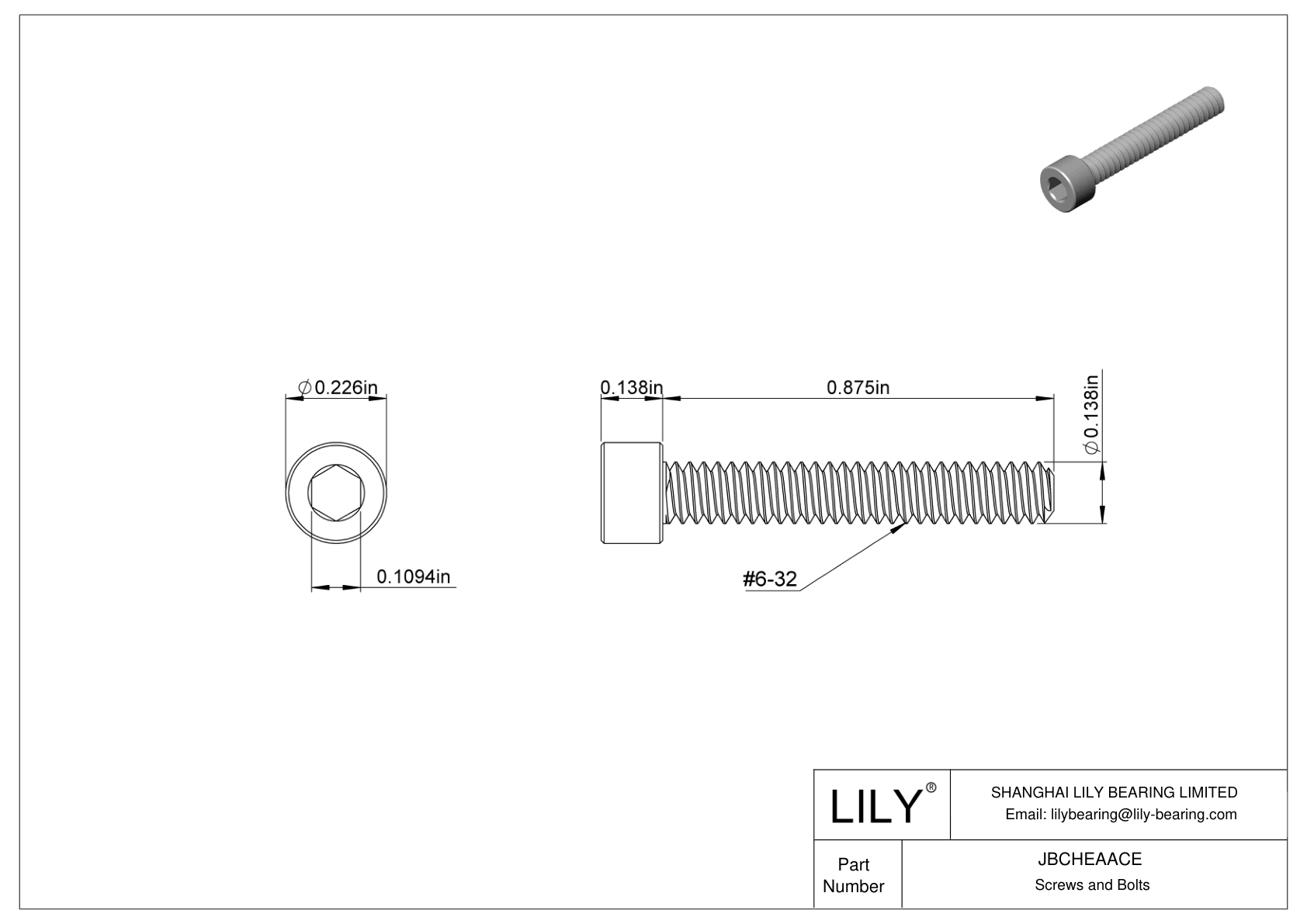 JBCHEAACE Alloy Steel Socket Head Screws cad drawing