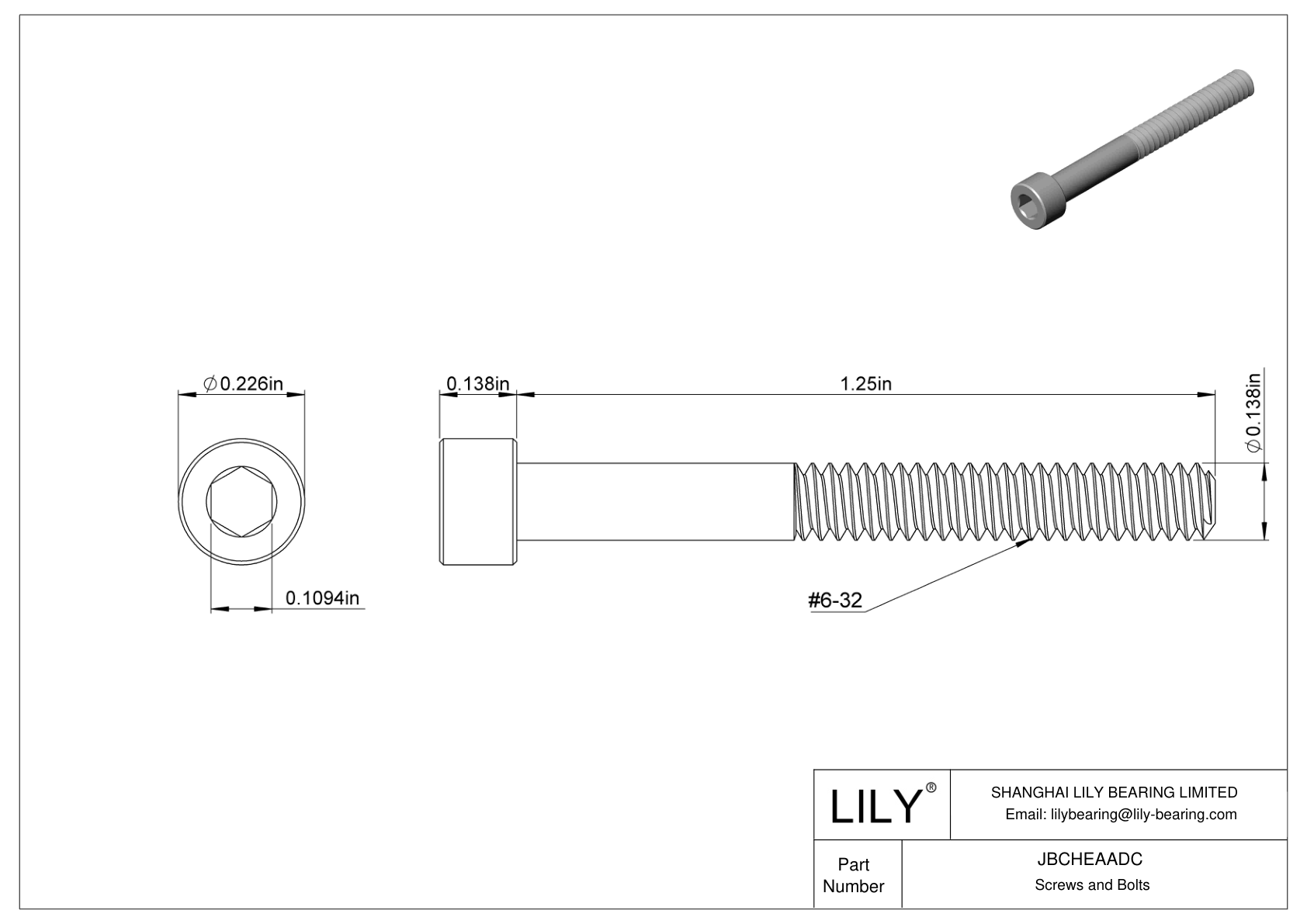 JBCHEAADC Alloy Steel Socket Head Screws cad drawing