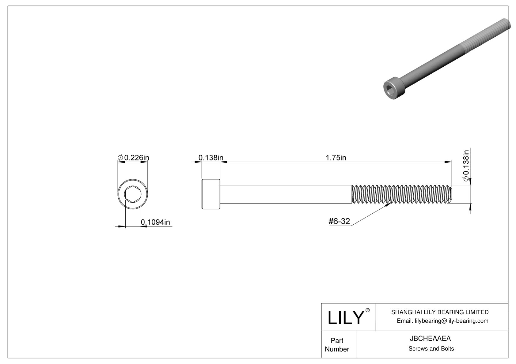 JBCHEAAEA Alloy Steel Socket Head Screws cad drawing