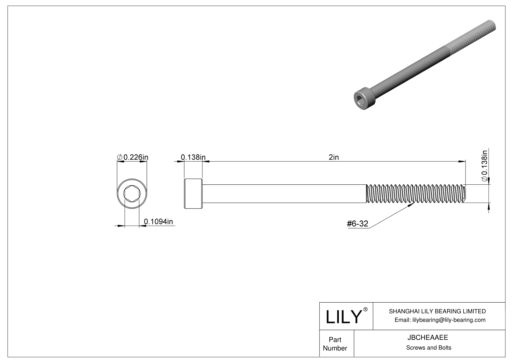 JBCHEAAEE Alloy Steel Socket Head Screws cad drawing