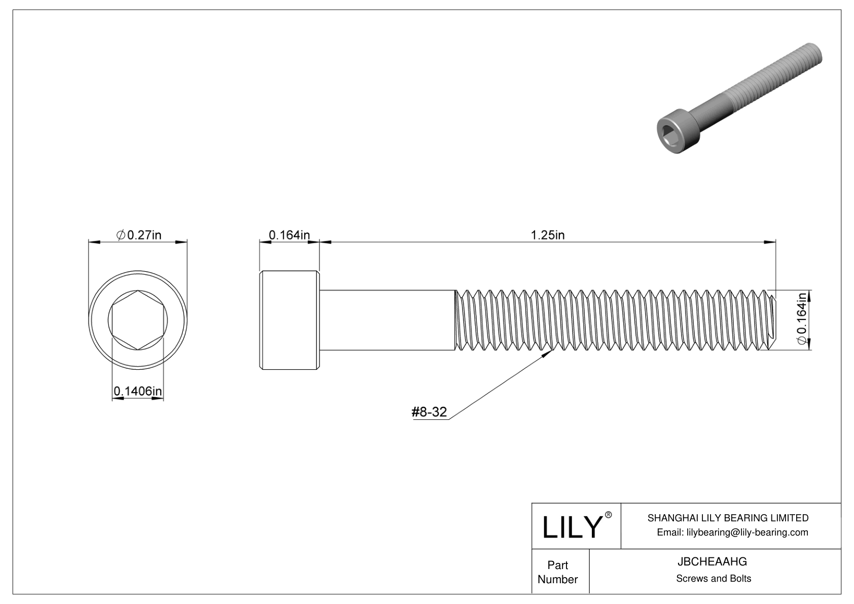 JBCHEAAHG Alloy Steel Socket Head Screws cad drawing