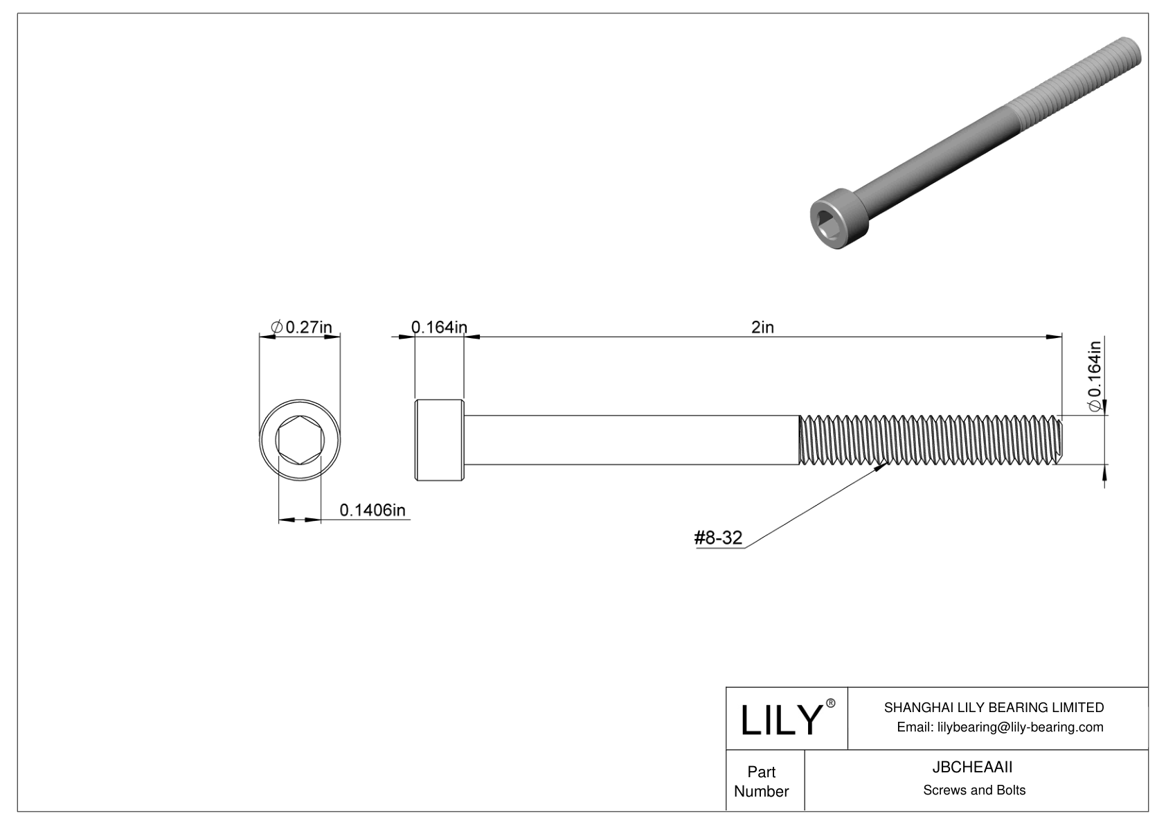 JBCHEAAII Alloy Steel Socket Head Screws cad drawing