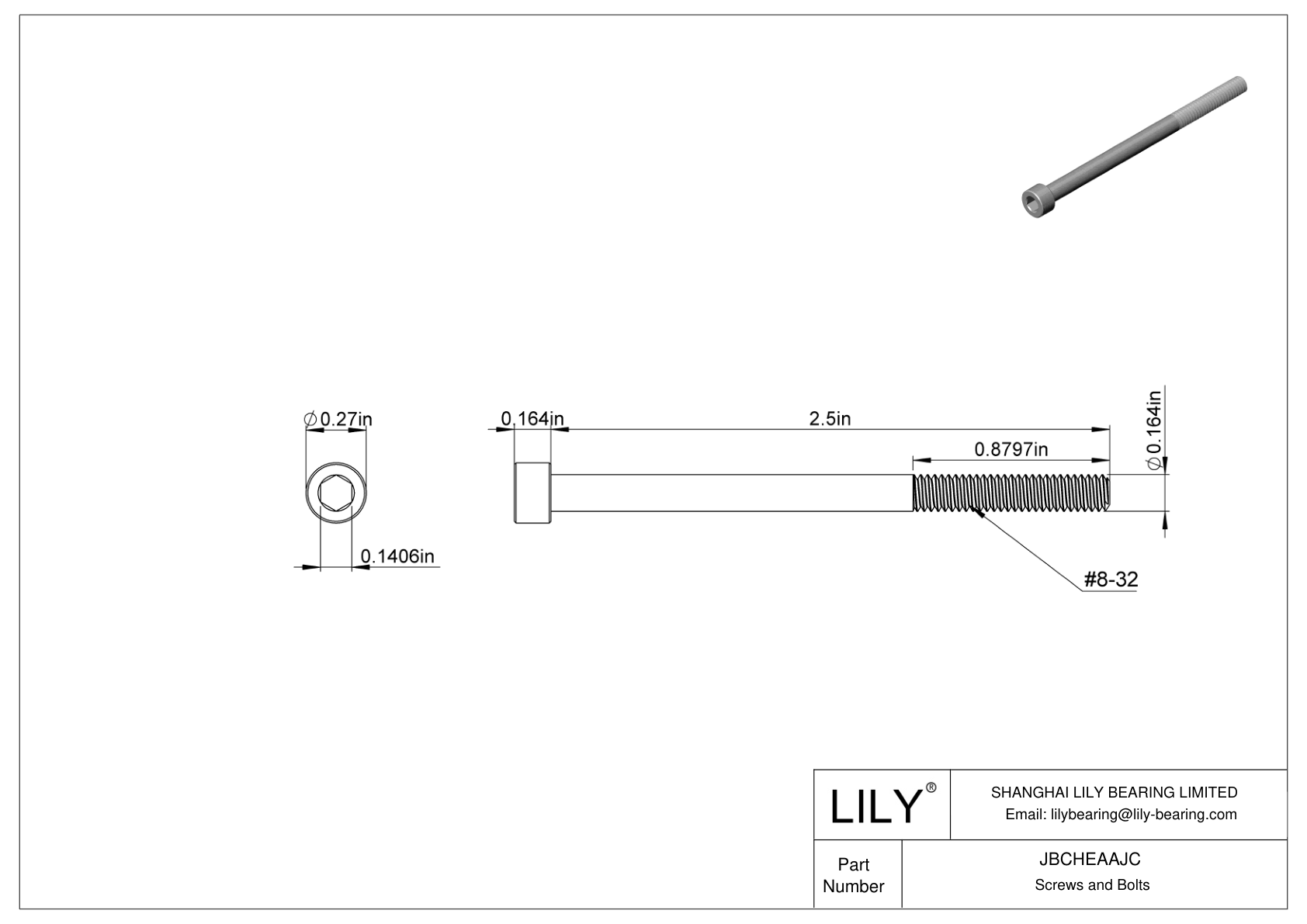 JBCHEAAJC Alloy Steel Socket Head Screws cad drawing