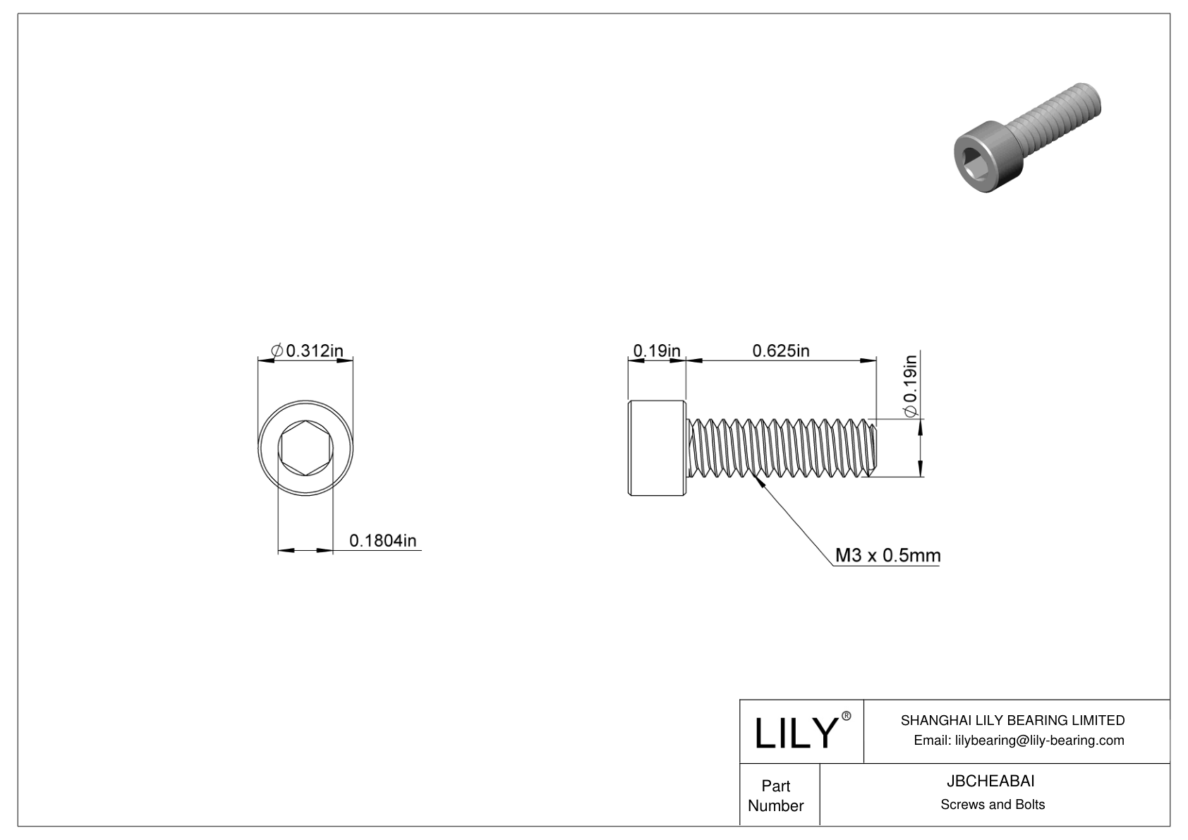 JBCHEABAI Alloy Steel Socket Head Screws cad drawing