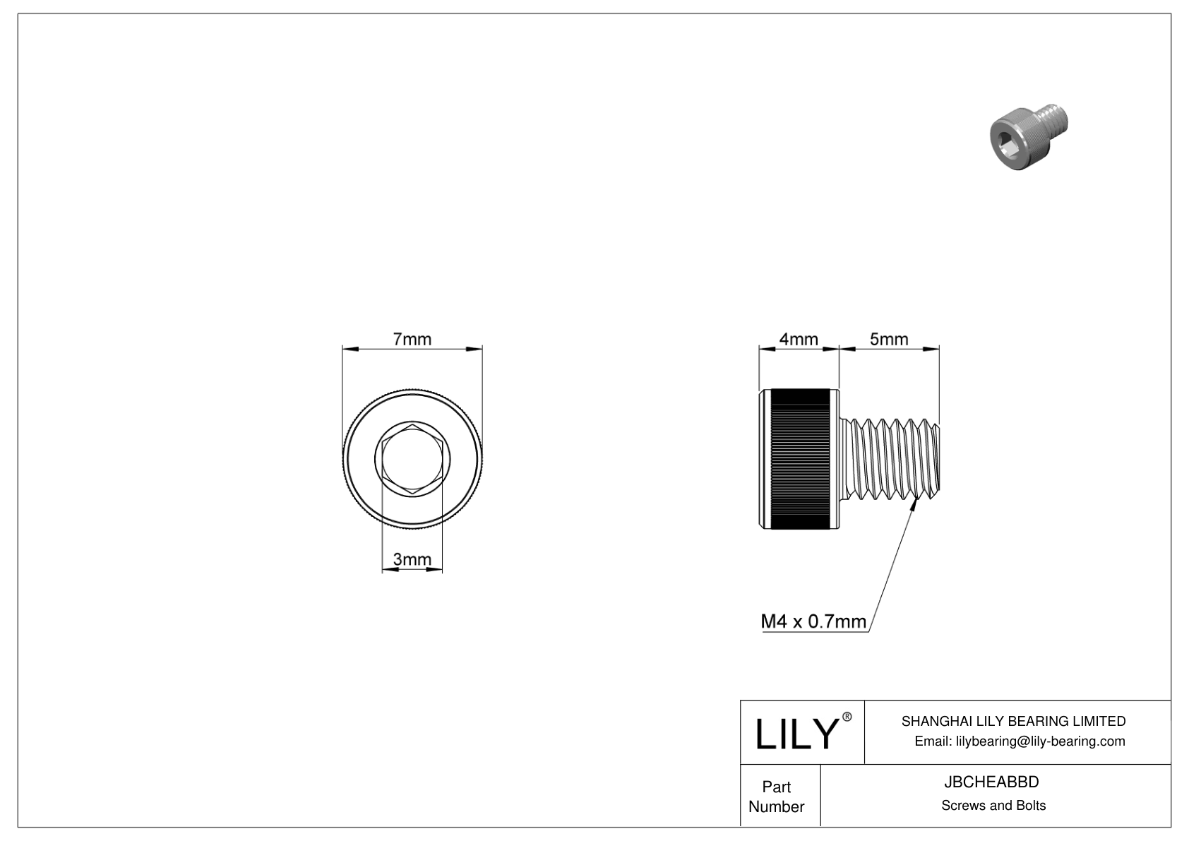 JBCHEABBD Alloy Steel Socket Head Screws cad drawing