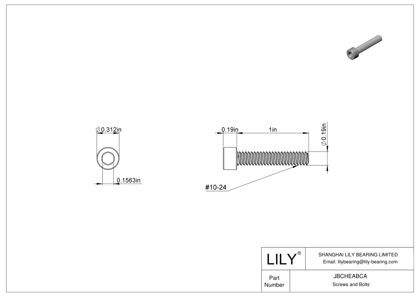 JBCHEABCA Alloy Steel Socket Head Screws cad drawing