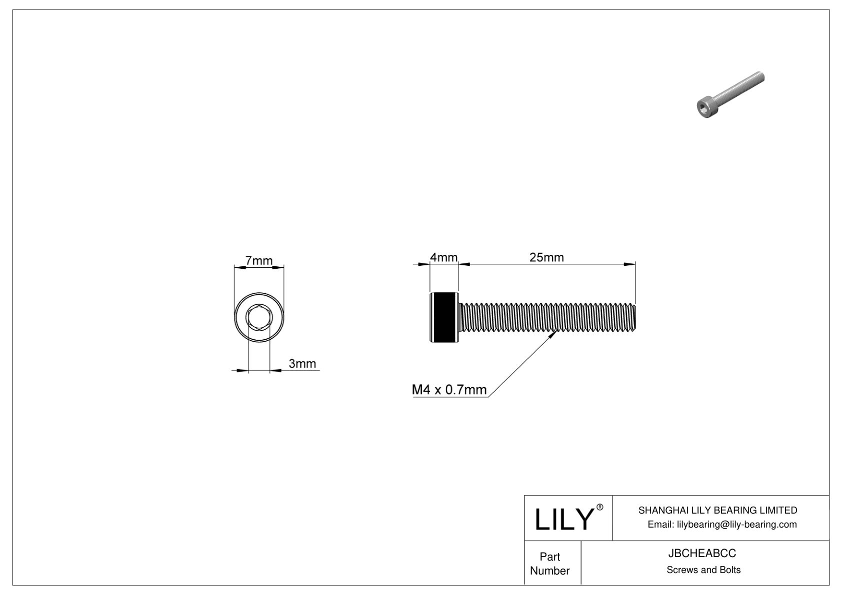 JBCHEABCC Alloy Steel Socket Head Screws cad drawing