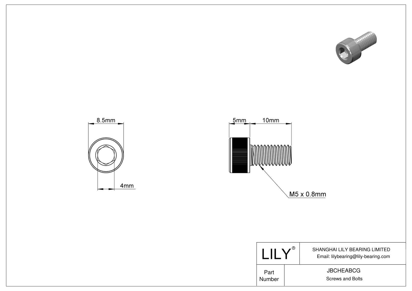 JBCHEABCG Tornillos de cabeza cilíndrica de acero aleado cad drawing