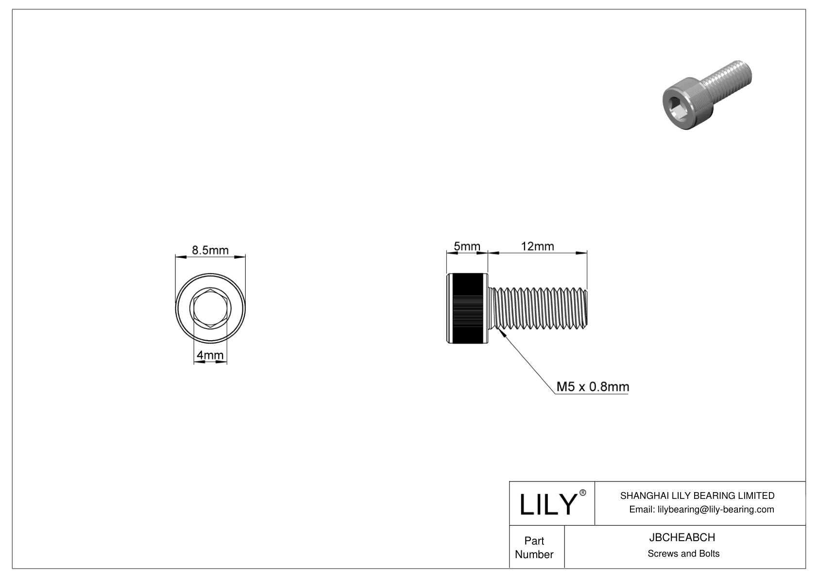 JBCHEABCH 合金钢内六角螺钉 cad drawing