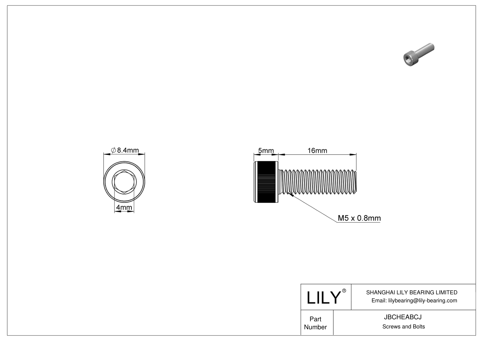 JBCHEABCJ Alloy Steel Socket Head Screws cad drawing