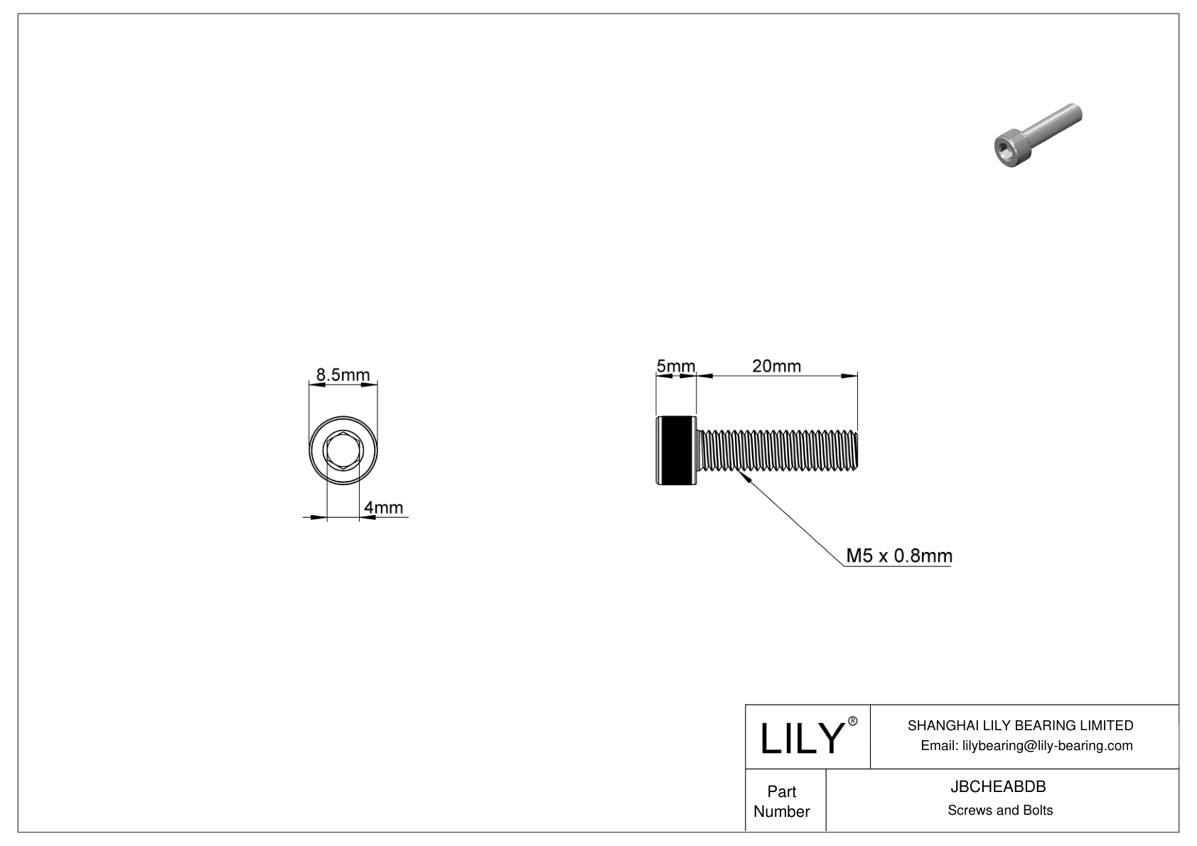 JBCHEABDB Alloy Steel Socket Head Screws cad drawing