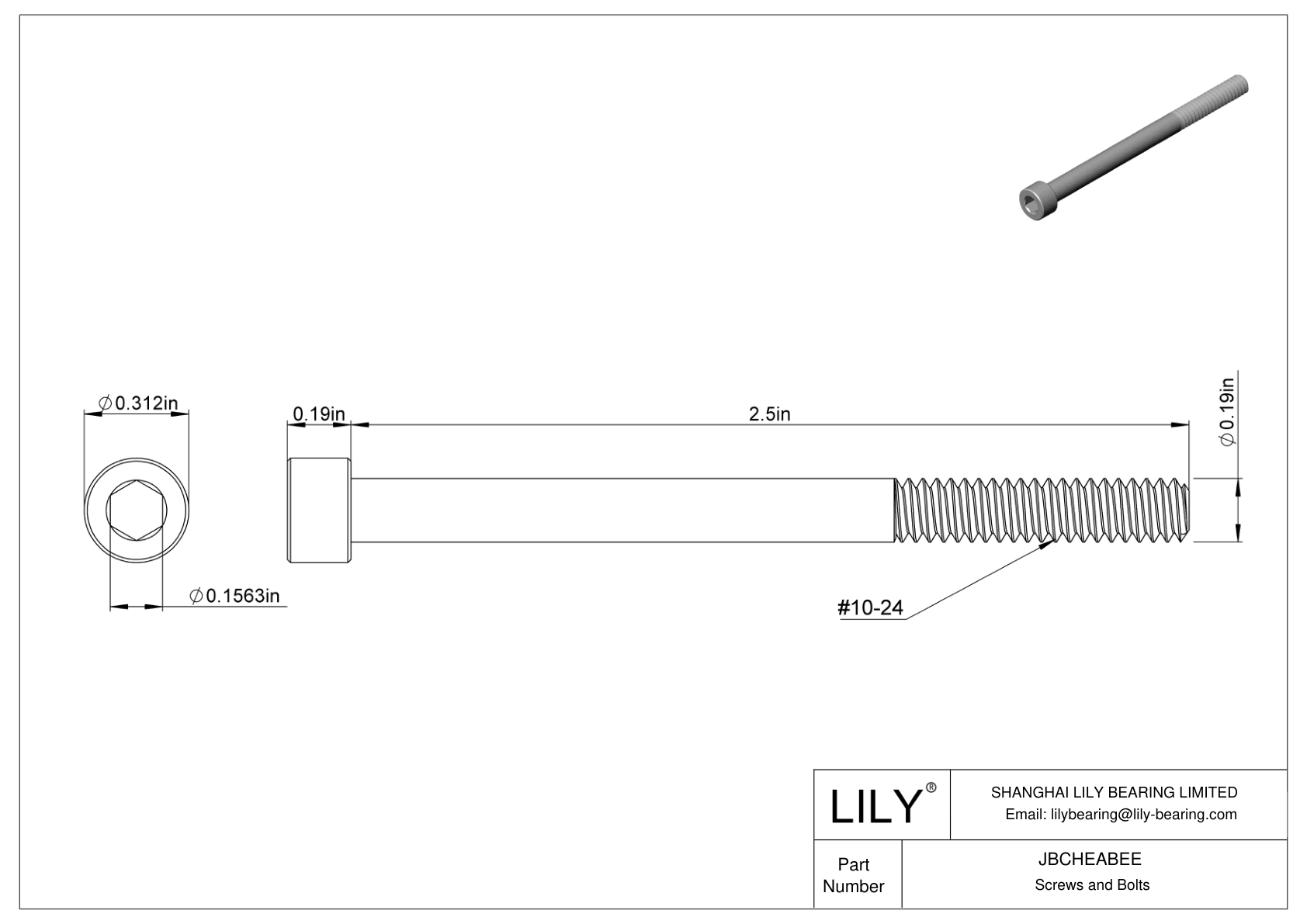 JBCHEABEE Alloy Steel Socket Head Screws cad drawing