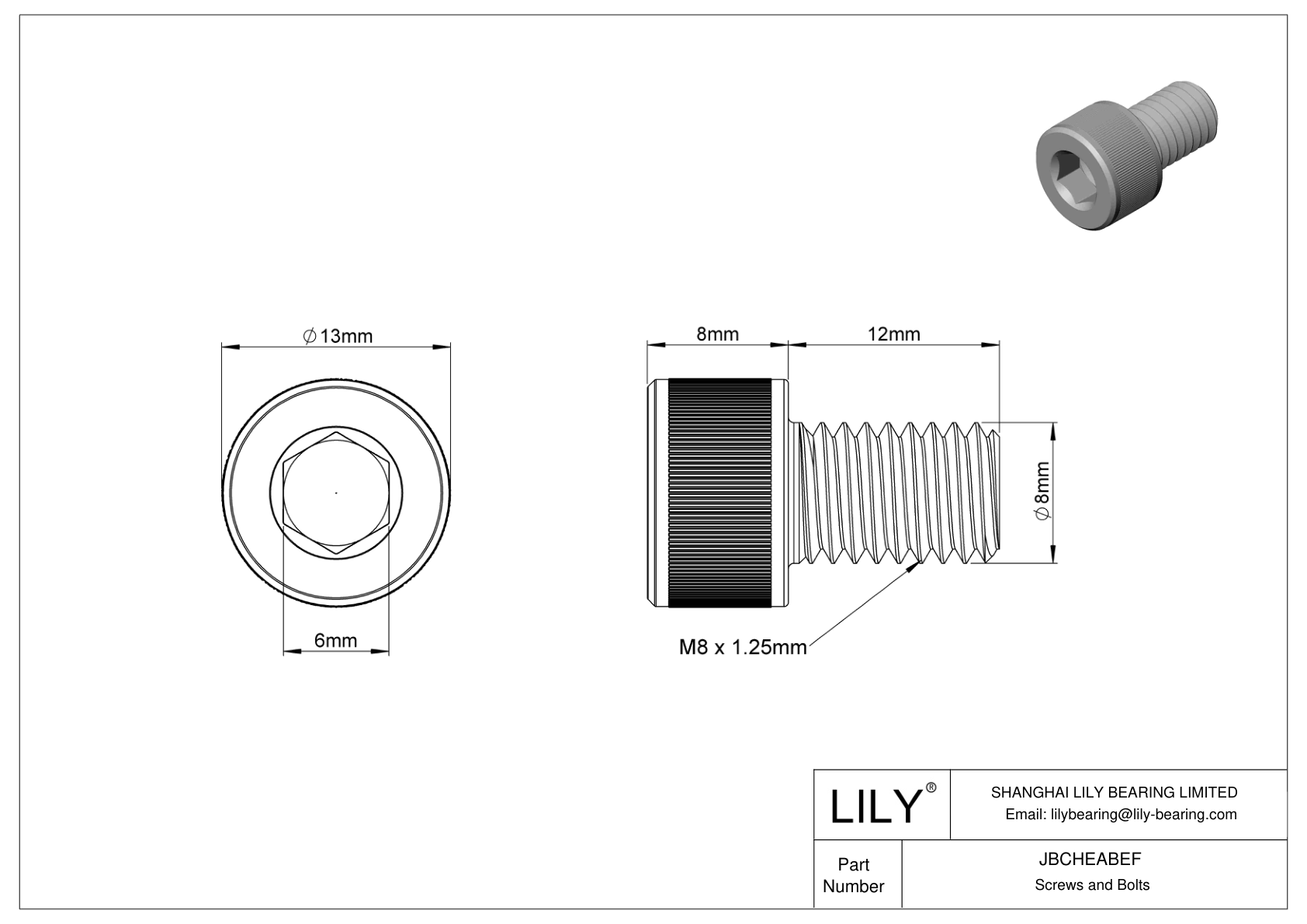 JBCHEABEF Tornillos de cabeza cilíndrica de acero aleado cad drawing