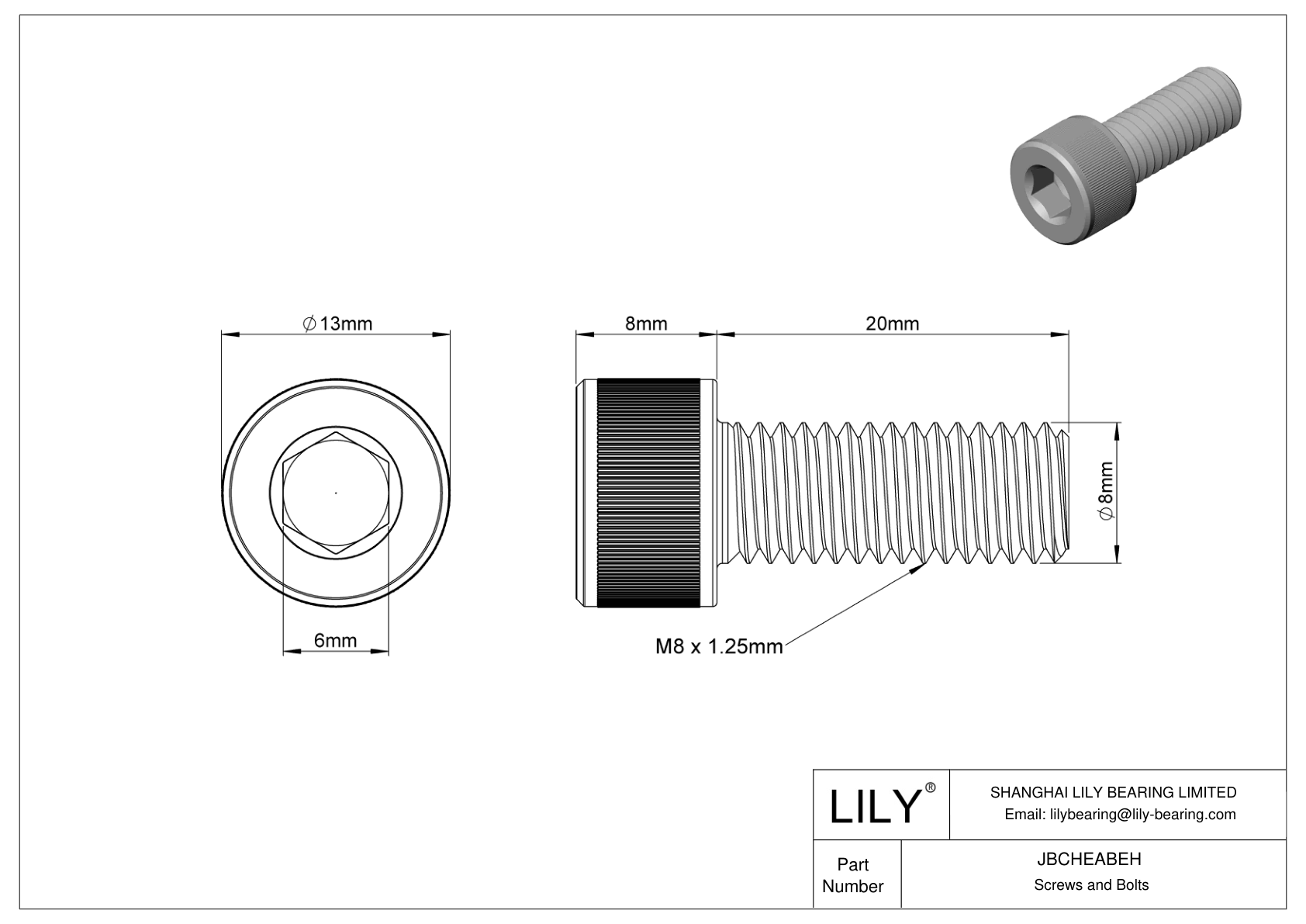 JBCHEABEH Alloy Steel Socket Head Screws cad drawing