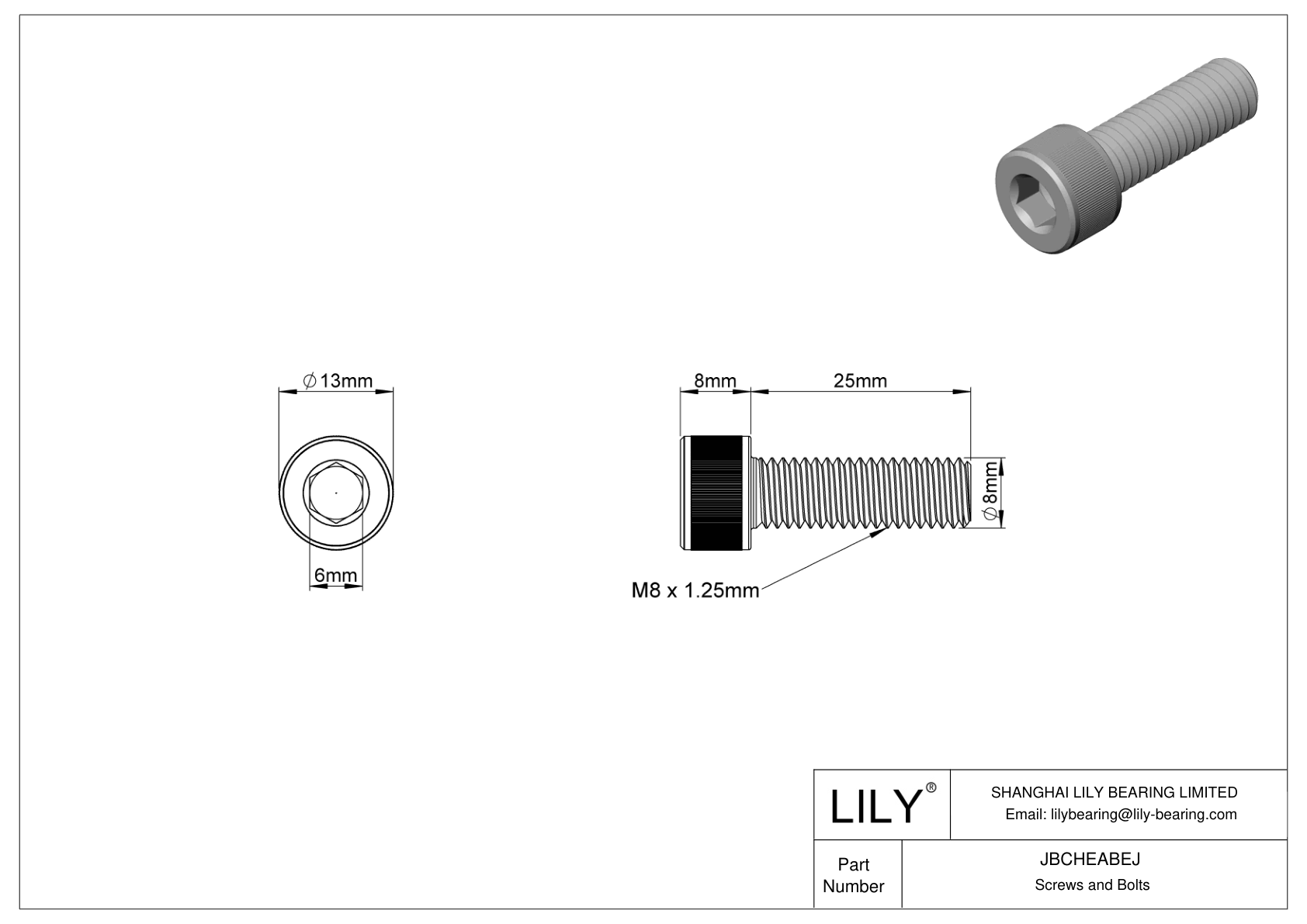 JBCHEABEJ Alloy Steel Socket Head Screws cad drawing