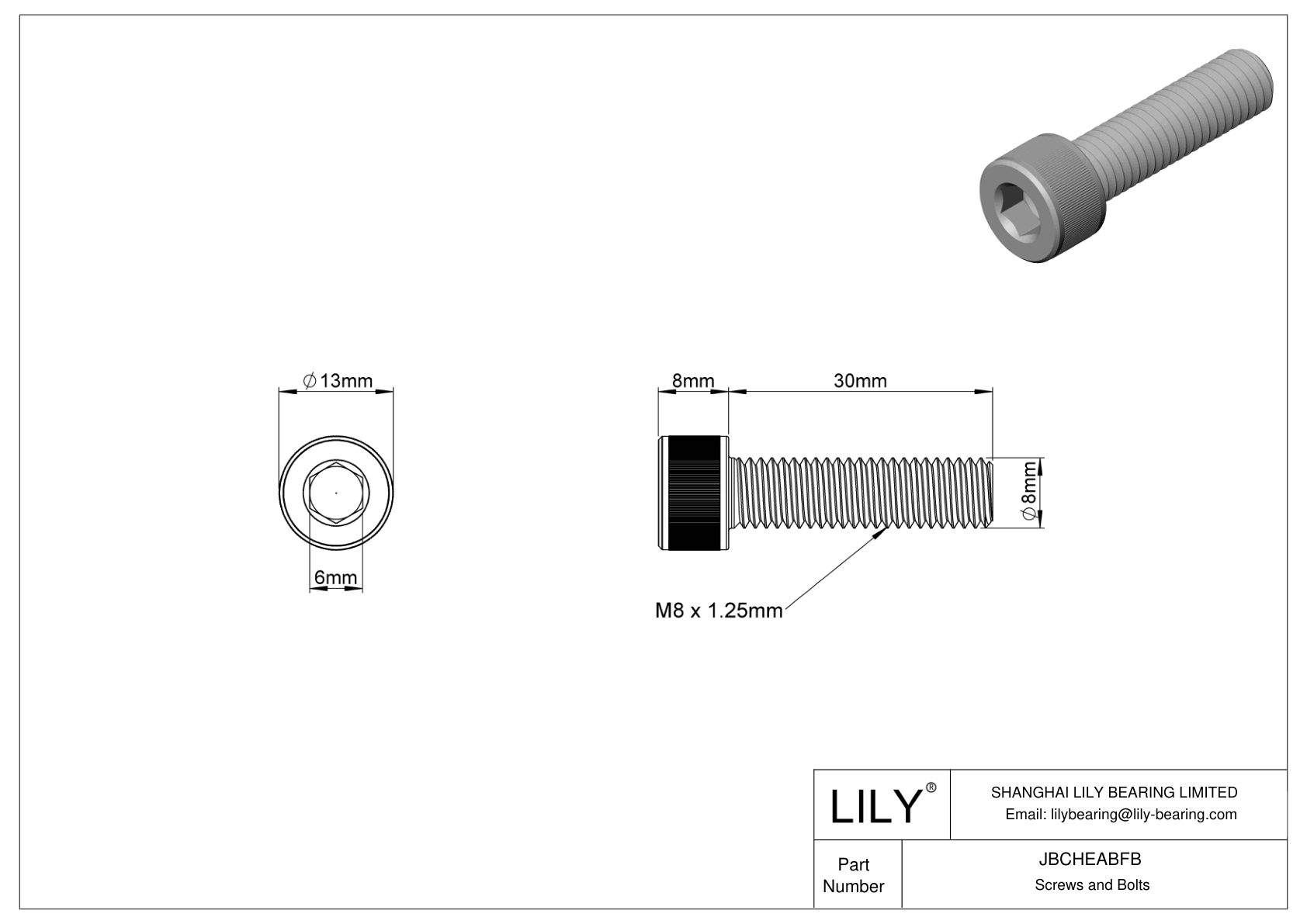 JBCHEABFB Alloy Steel Socket Head Screws cad drawing