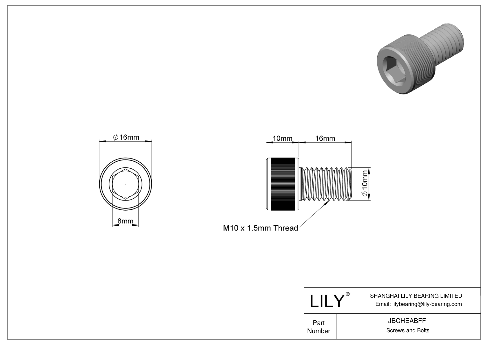 JBCHEABFF Alloy Steel Socket Head Screws cad drawing