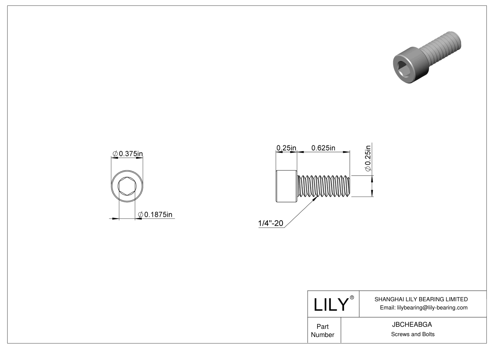 JBCHEABGA Alloy Steel Socket Head Screws cad drawing