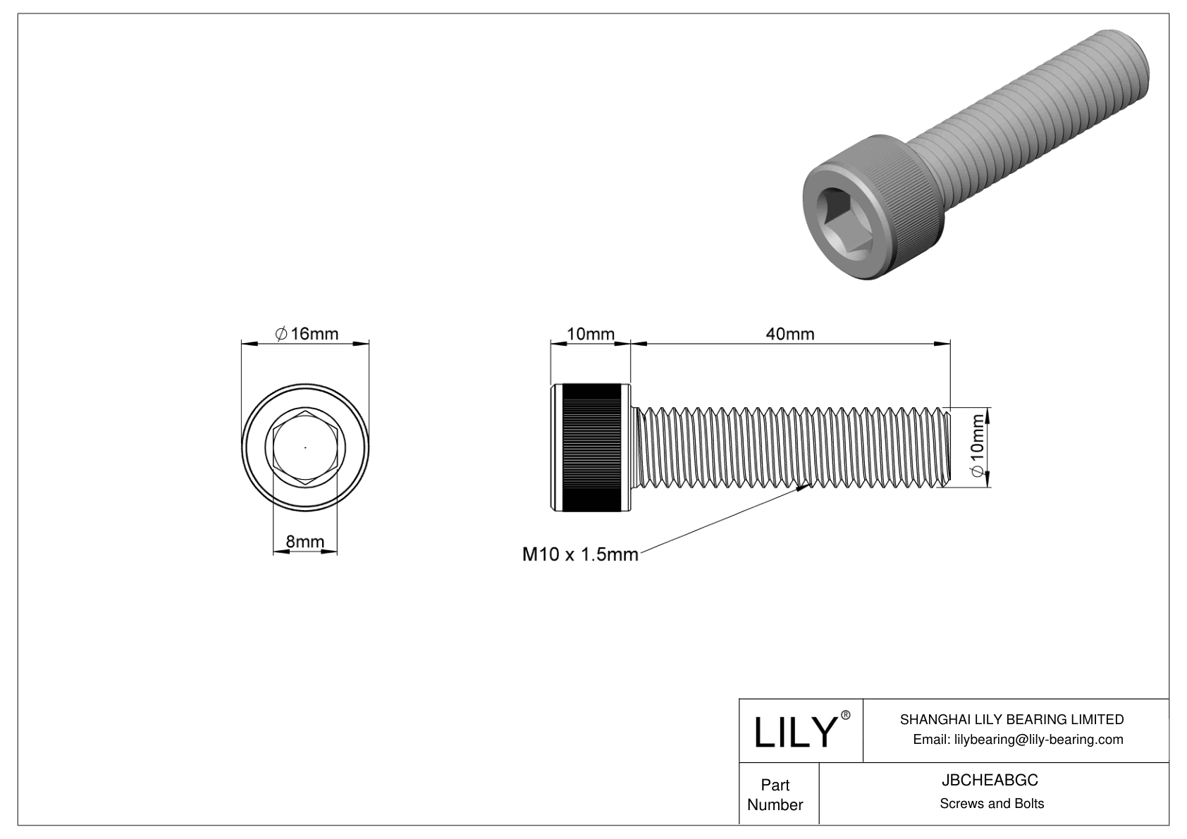 JBCHEABGC Tornillos de cabeza cilíndrica de acero aleado cad drawing