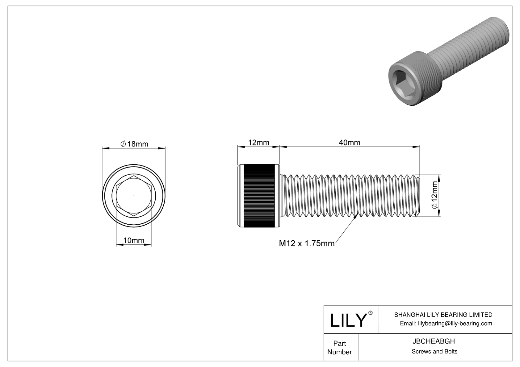 JBCHEABGH Alloy Steel Socket Head Screws cad drawing