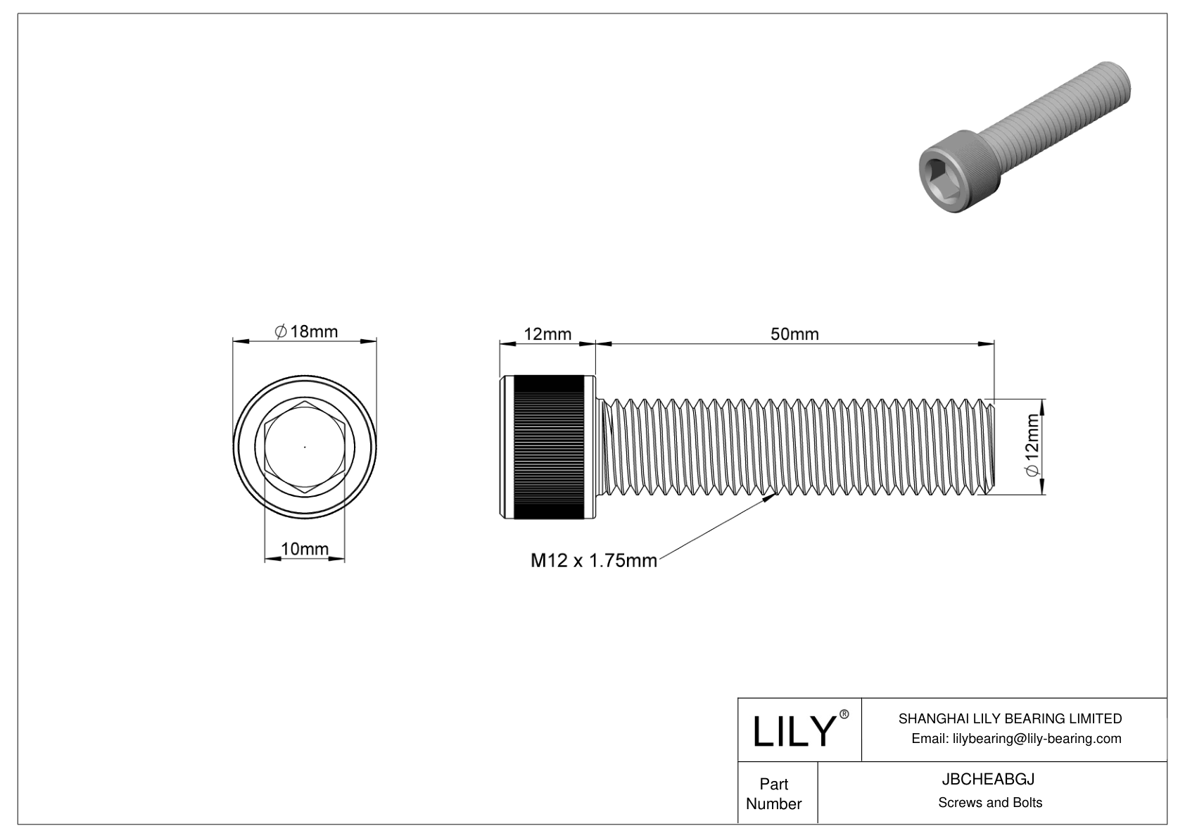 JBCHEABGJ Alloy Steel Socket Head Screws cad drawing