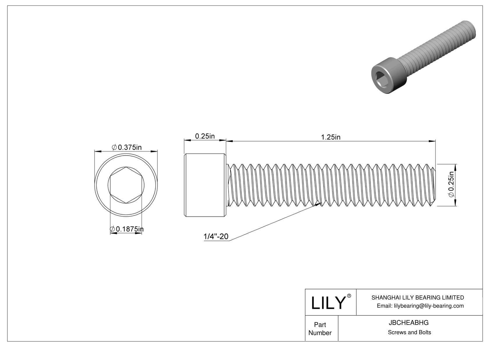 JBCHEABHG Alloy Steel Socket Head Screws cad drawing