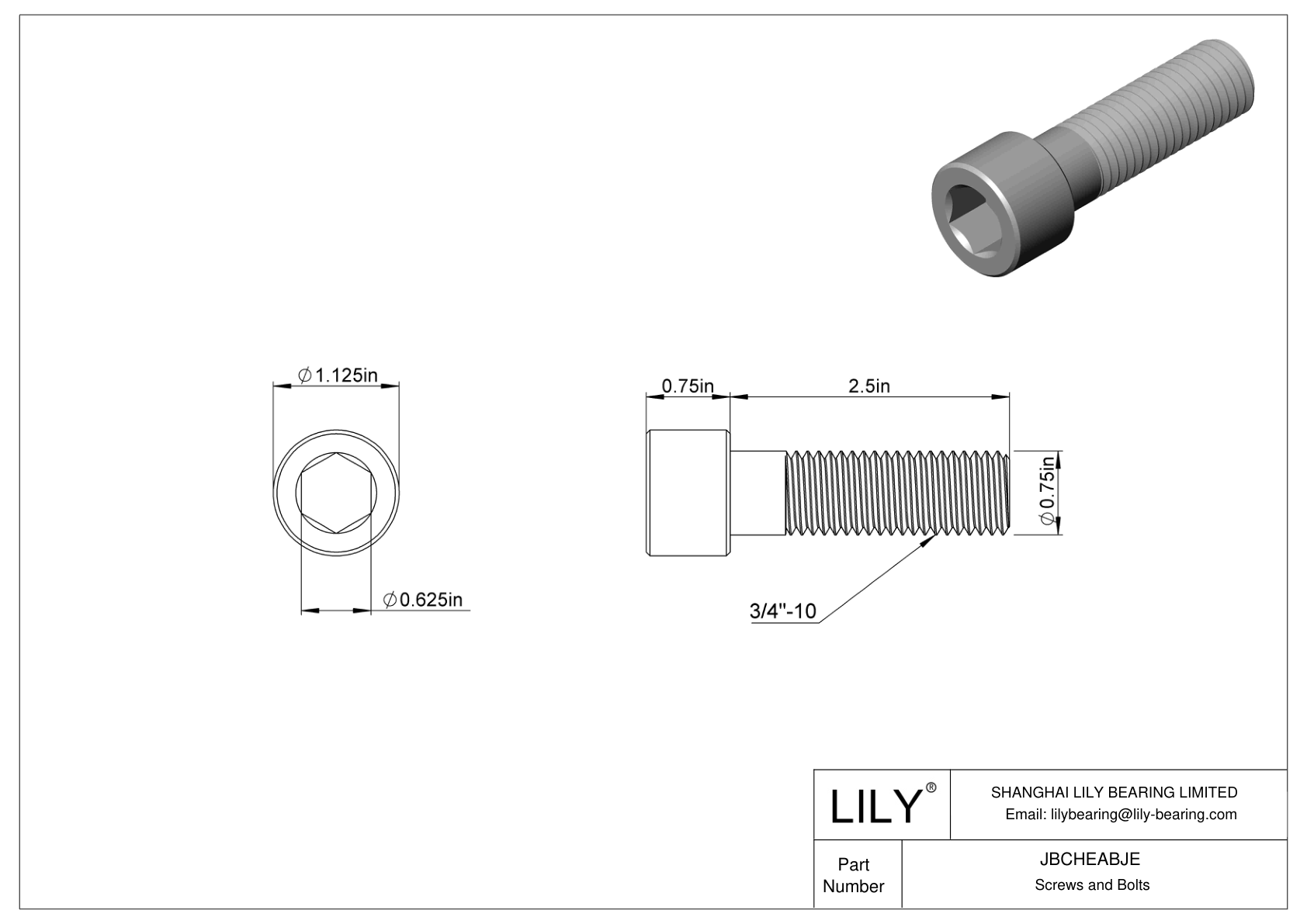 JBCHEABJE Alloy Steel Socket Head Screws cad drawing