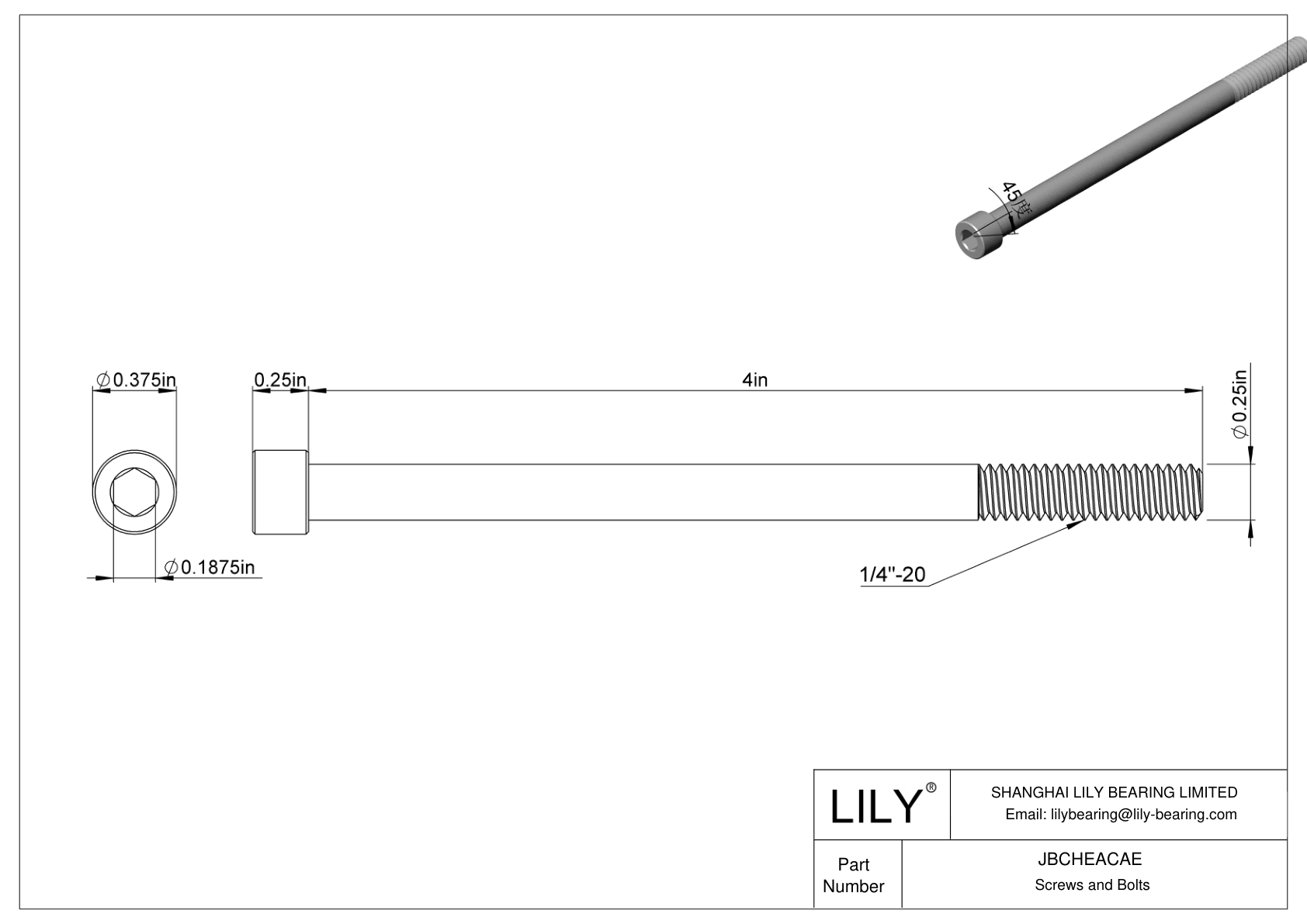 JBCHEACAE Alloy Steel Socket Head Screws cad drawing