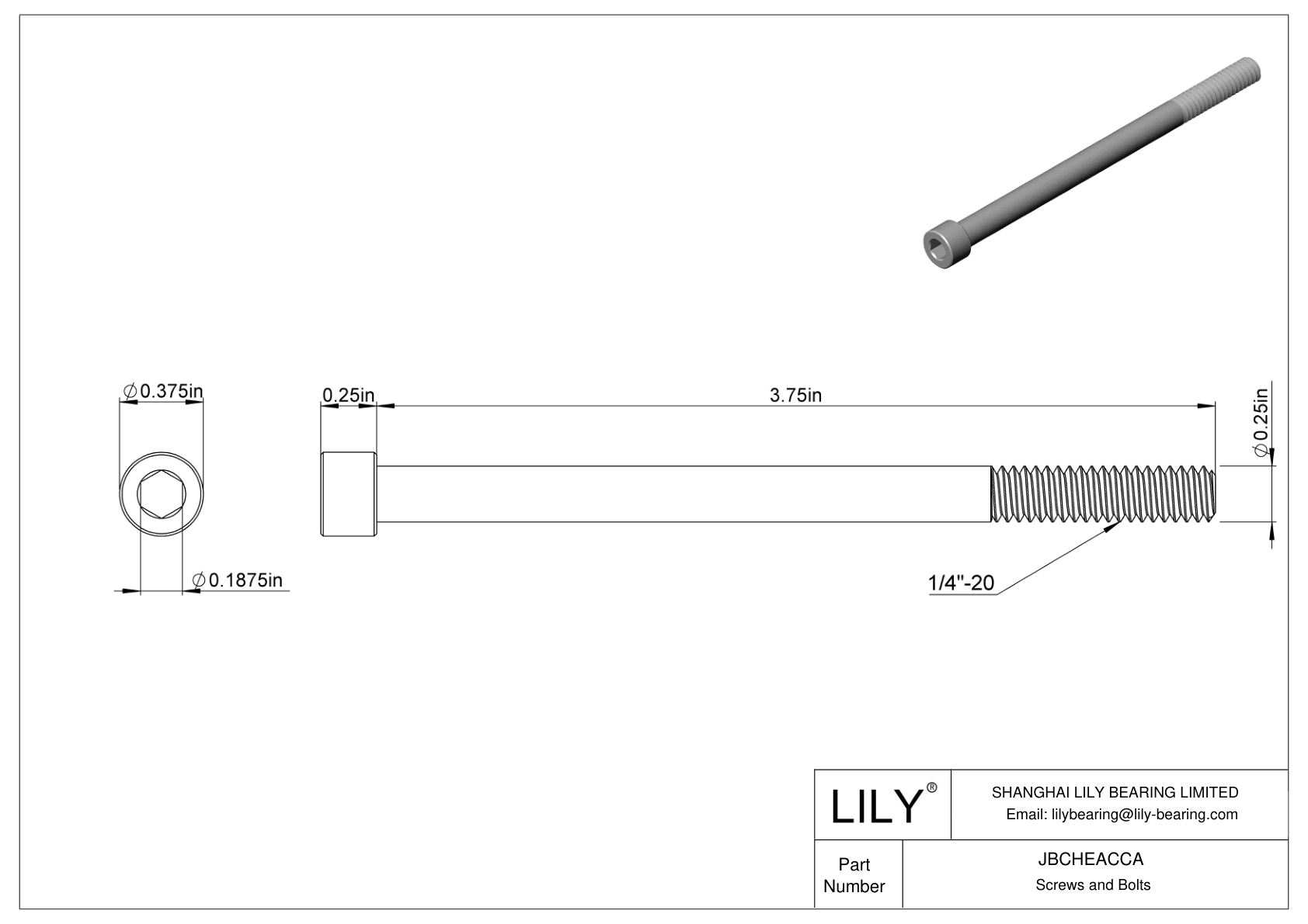 JBCHEACCA Alloy Steel Socket Head Screws cad drawing