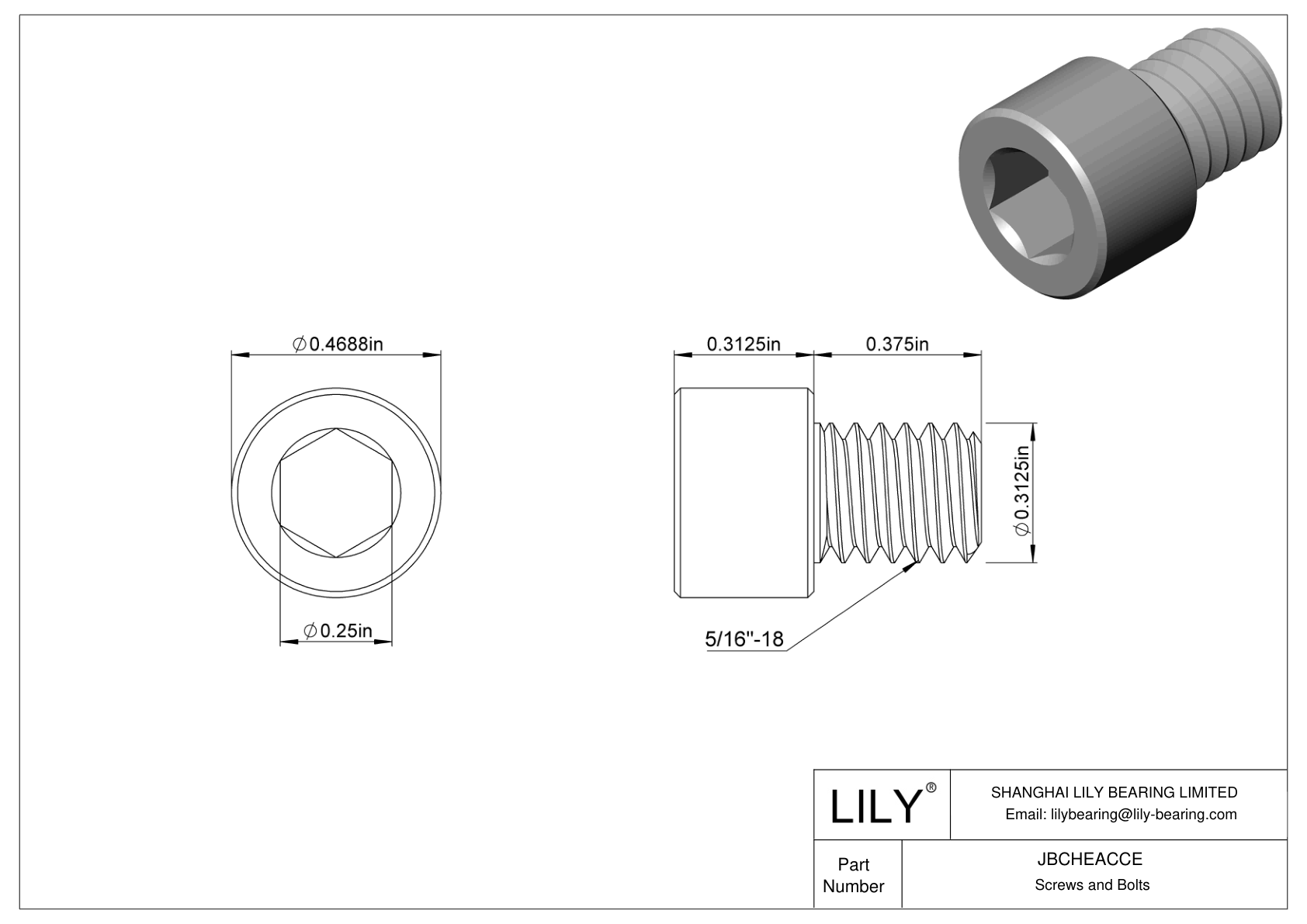 JBCHEACCE Alloy Steel Socket Head Screws cad drawing