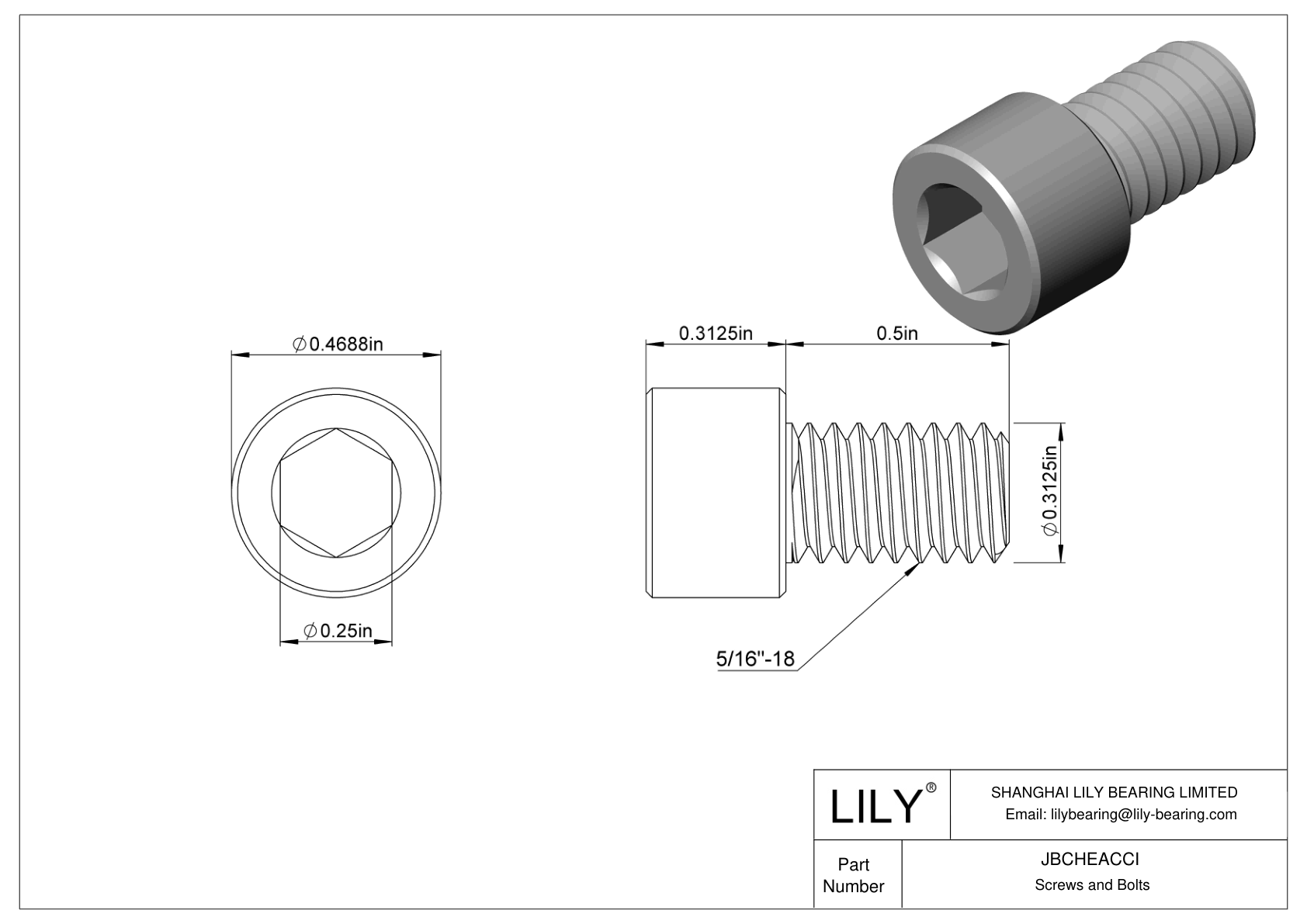 JBCHEACCI Alloy Steel Socket Head Screws cad drawing