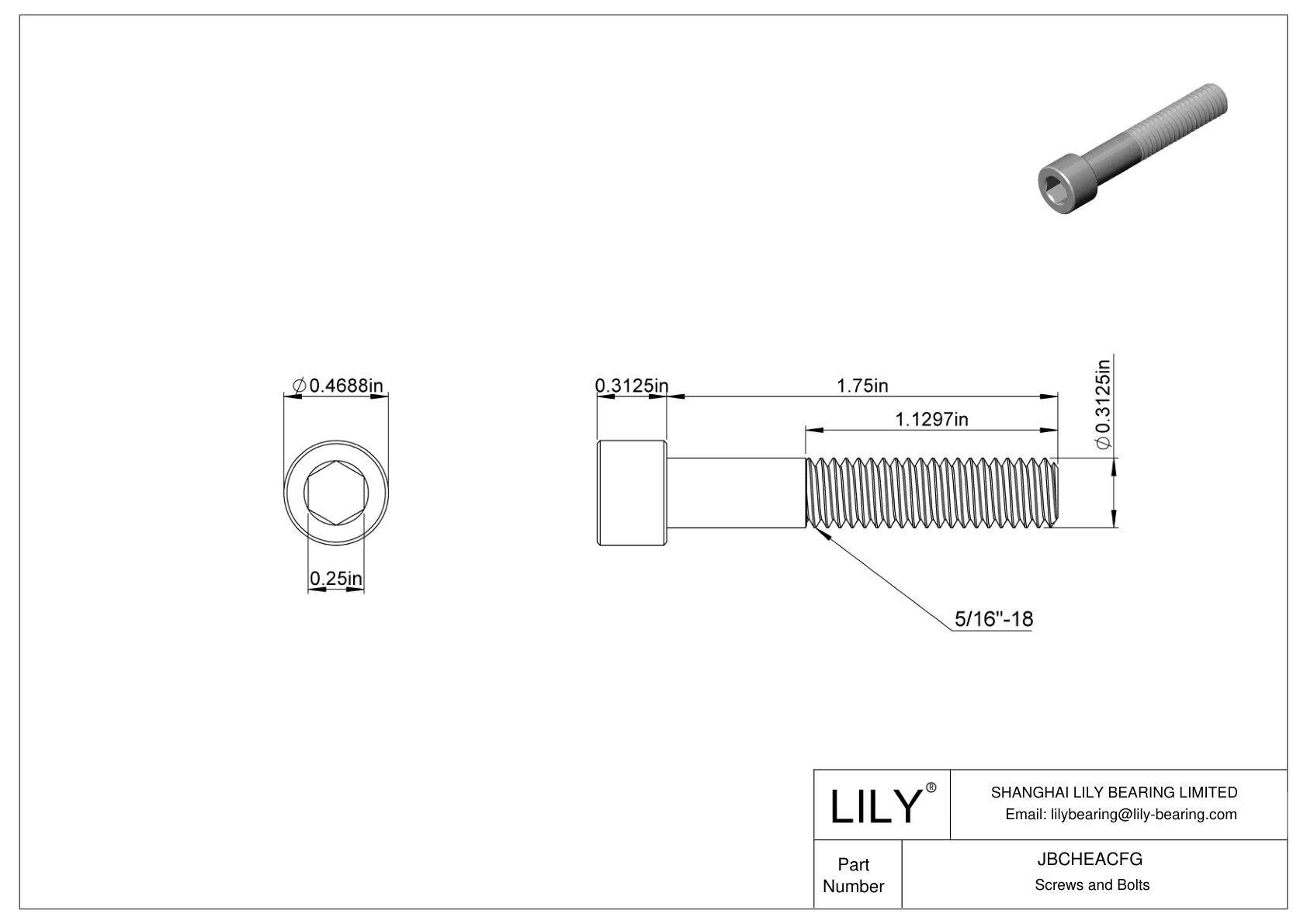 JBCHEACFG Alloy Steel Socket Head Screws cad drawing