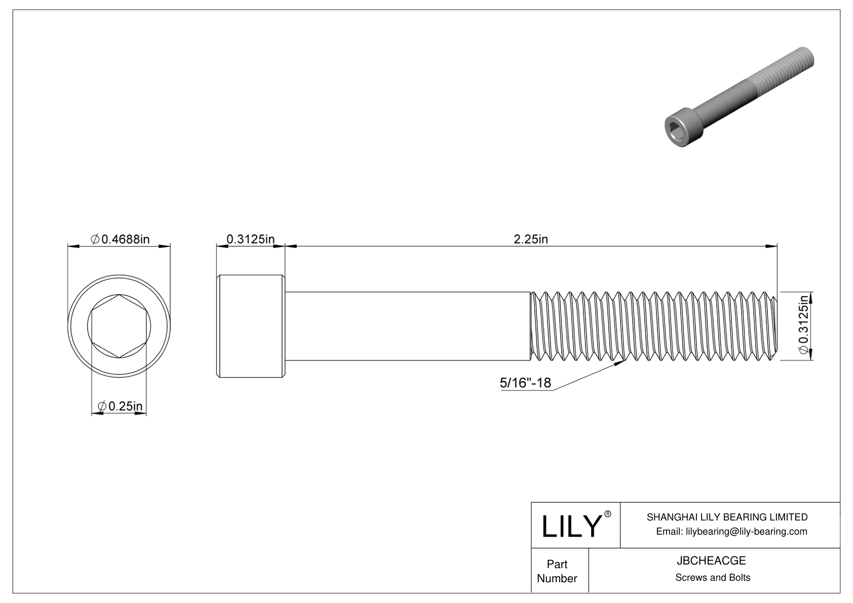 JBCHEACGE Alloy Steel Socket Head Screws cad drawing